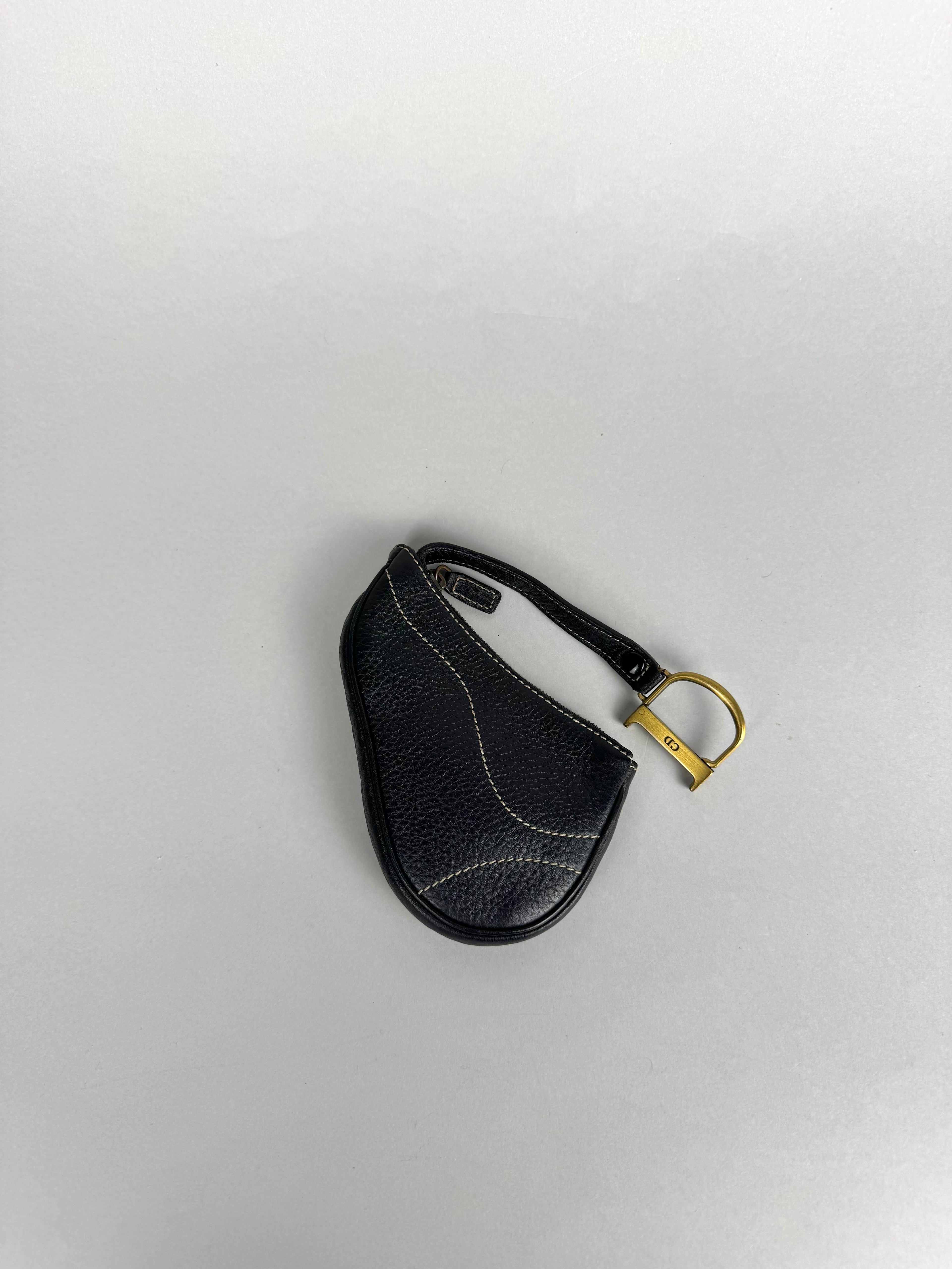 Christian Dior Saddle Wallet Card D Charm Black Leather