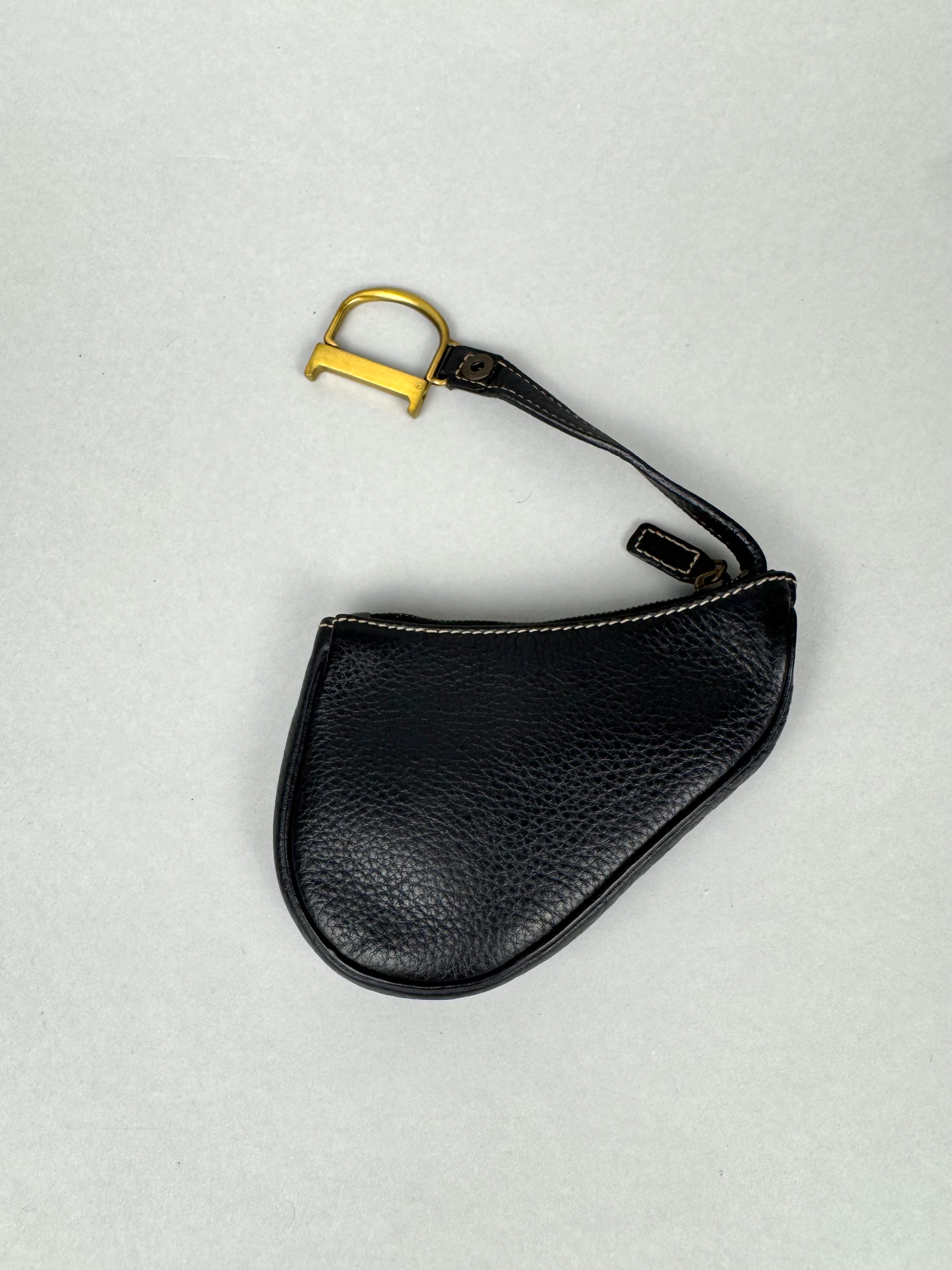 Christian Dior Saddle Wallet Card D Charm Black Leather