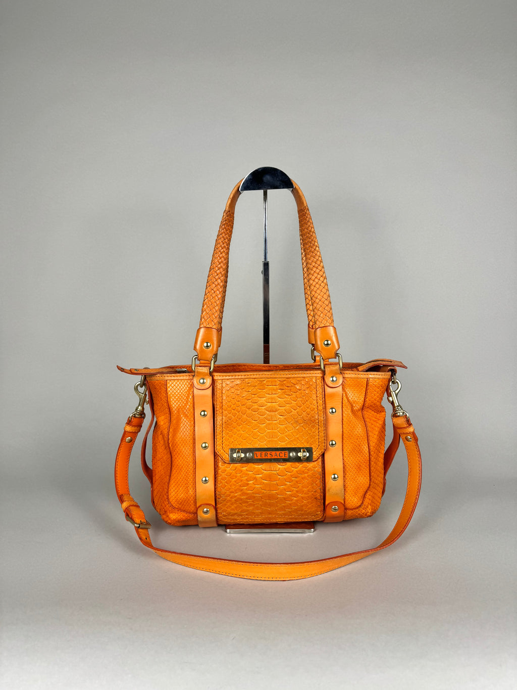 Versace Orange Python and Leather Tote