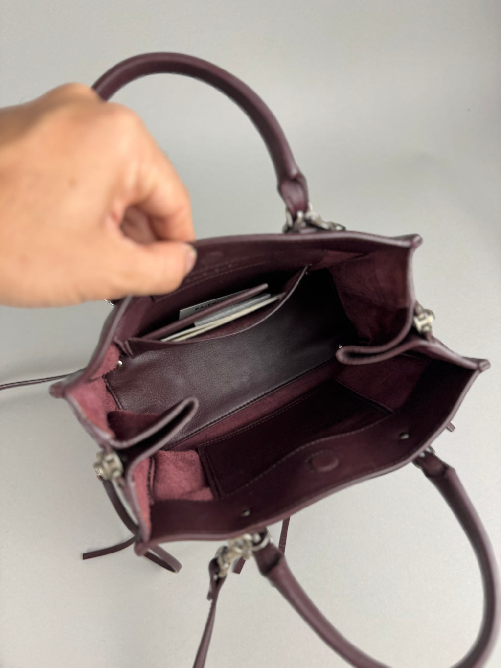 Balenciaga Burgundy Leather Papier A4 Zip Around Tote
