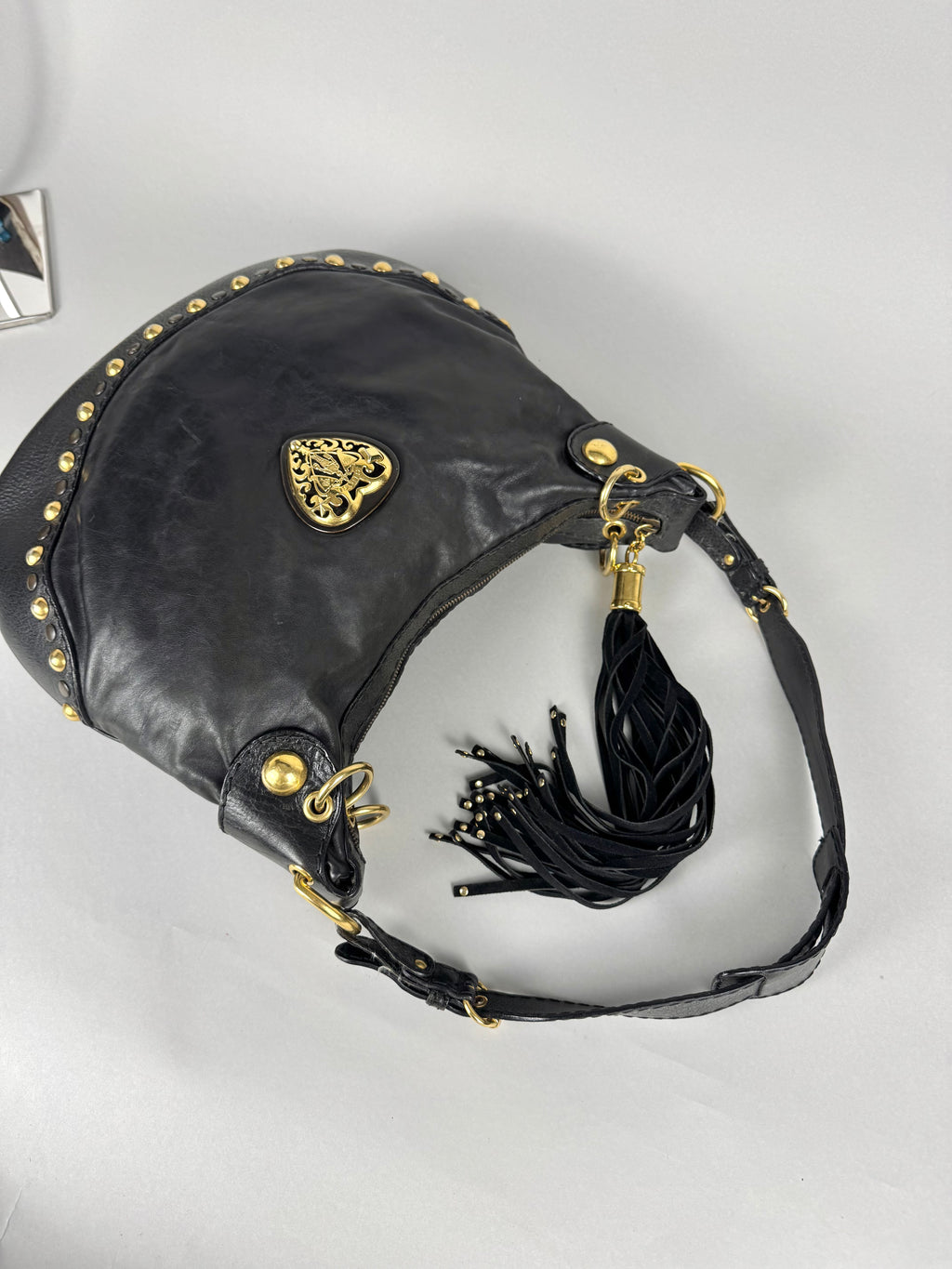 Gucci Babushka Studded Heart Hobo Leather Black
