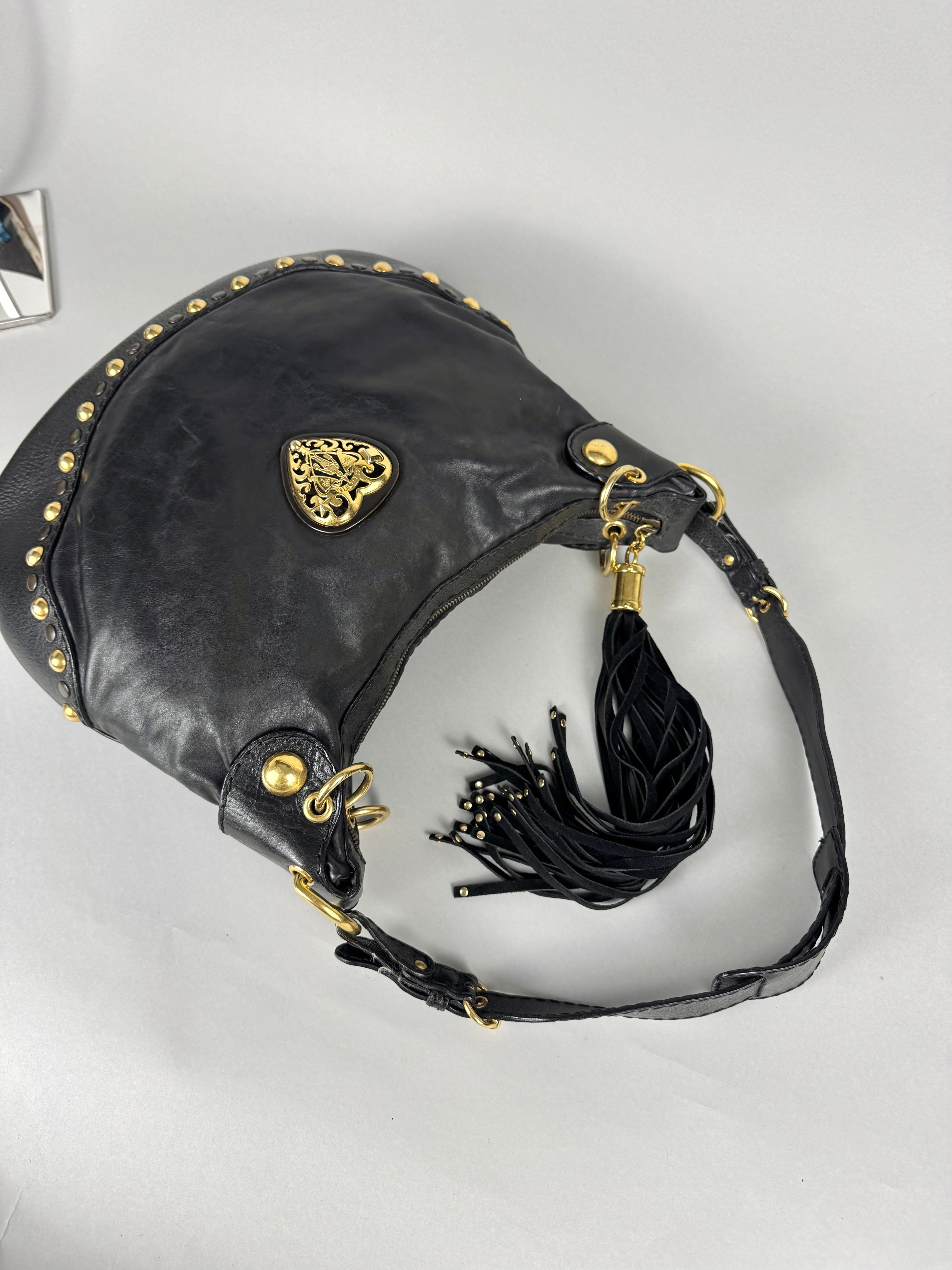 Gucci Babushka Studded Heart Hobo Leather Black