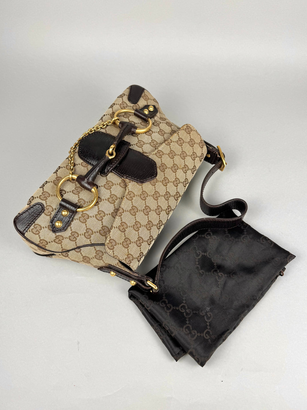 Gucci Monogram Horsebit Chain Flap Brown