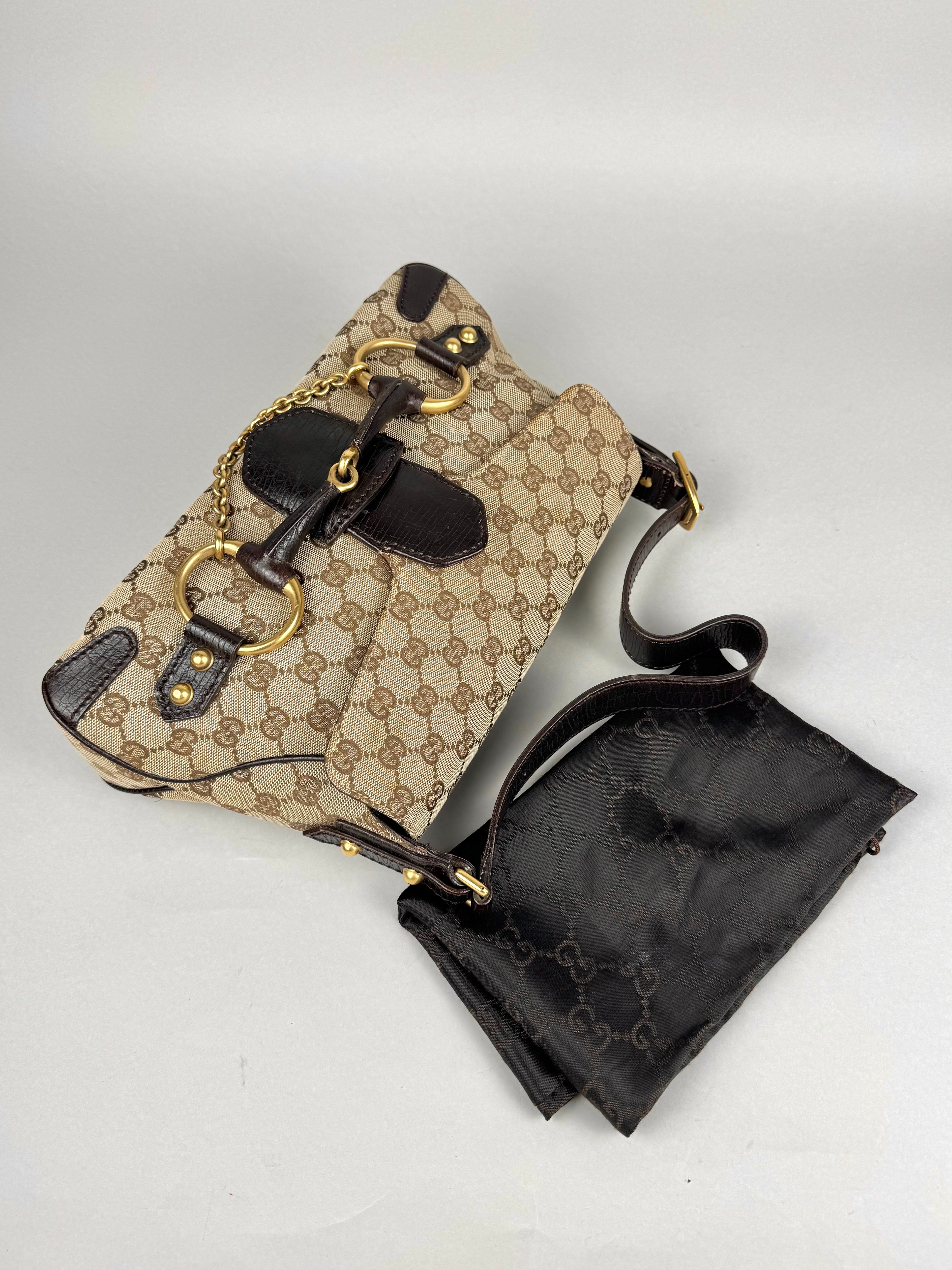 Gucci Monogram Horsebit Chain Flap Brown