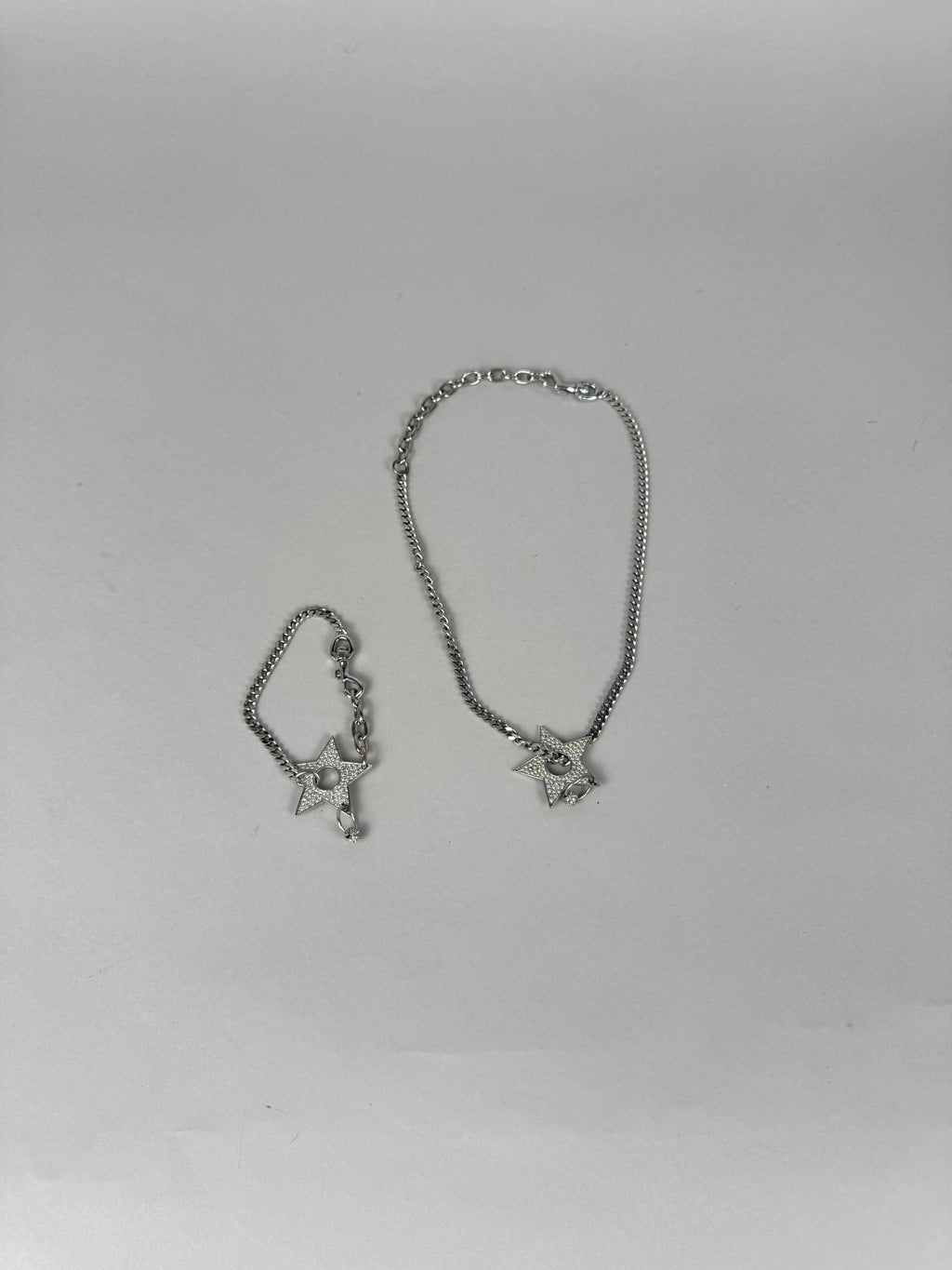 Christian Dior Crystal Star Pierced Choker Necklace Silver and Bracelet