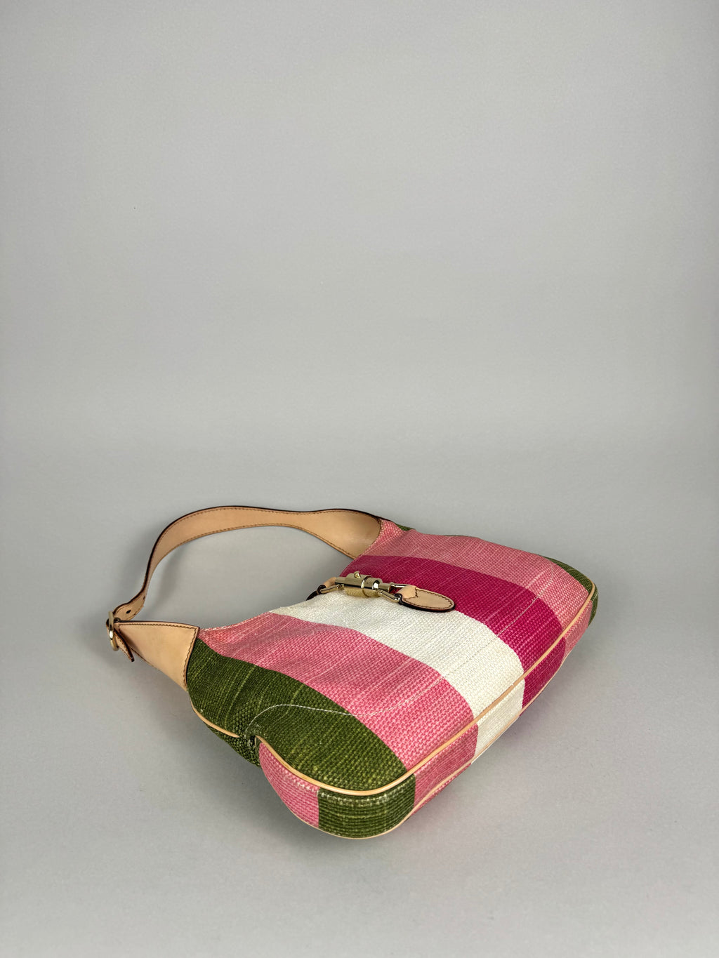 Gucci Jackie O 1961 Raffia and Leather Striped Shoulder