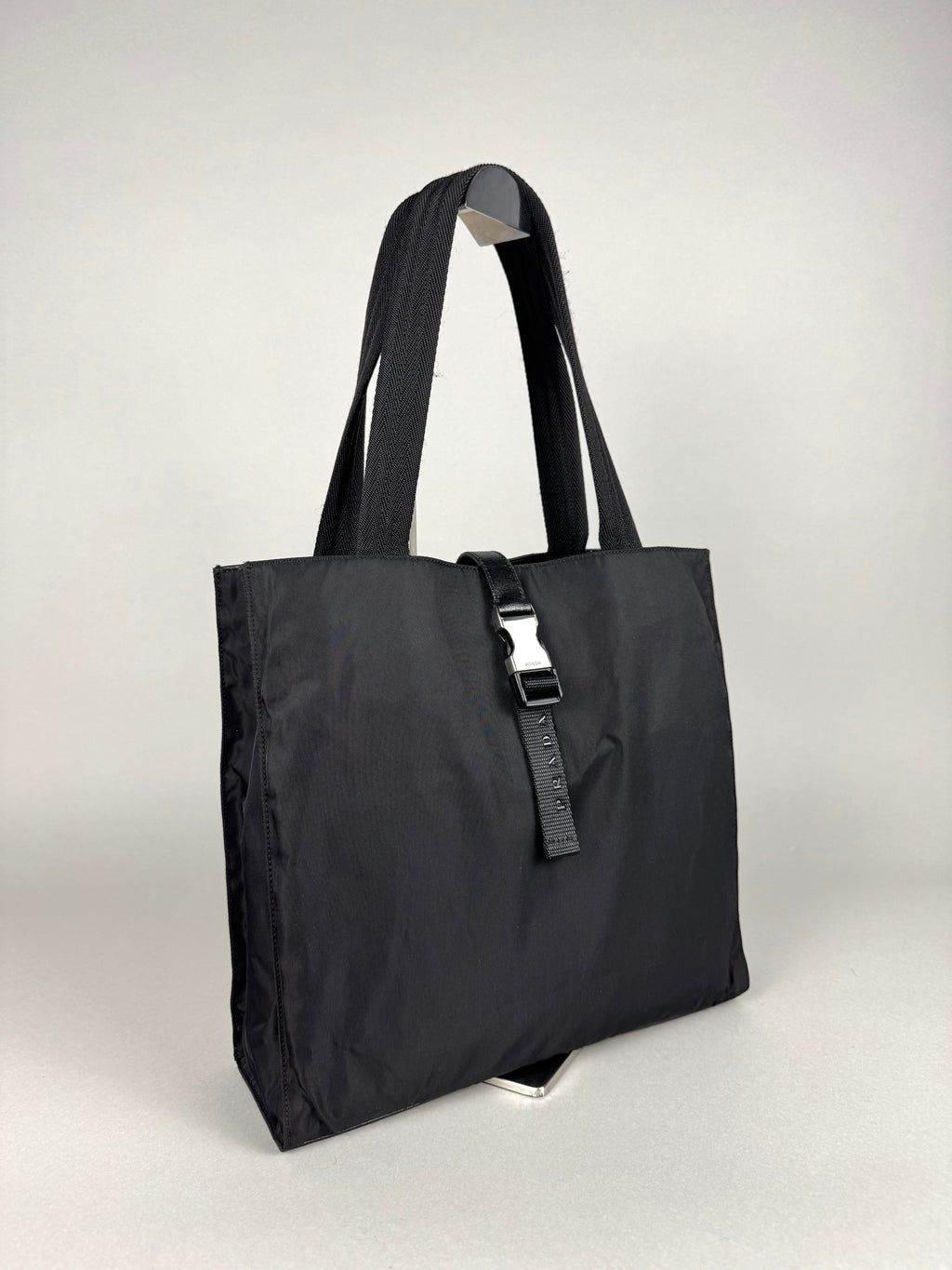 Prada Tessuto Buckle Nylon Black Tote