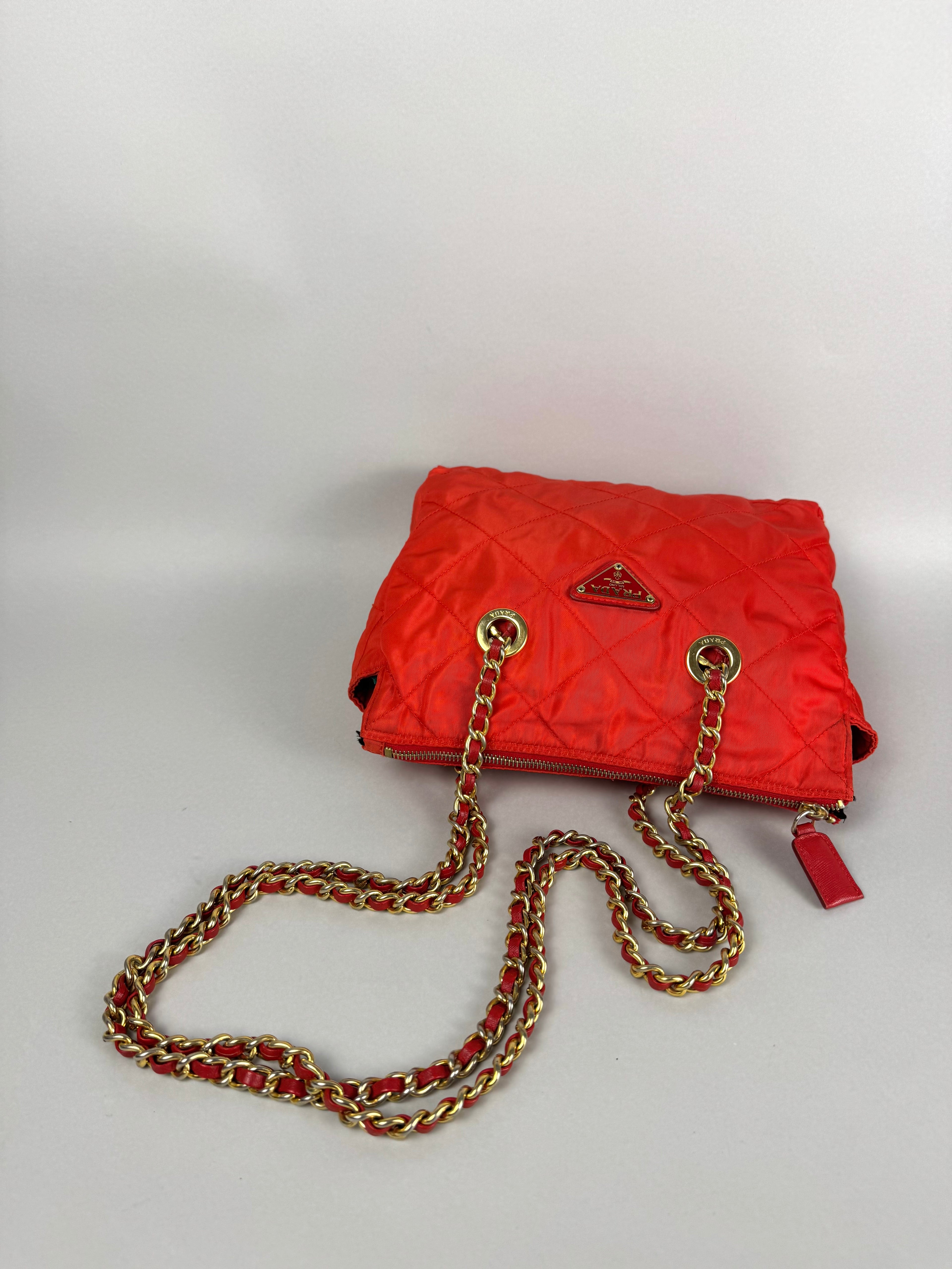 Prada Quilted Chain Nylon Red