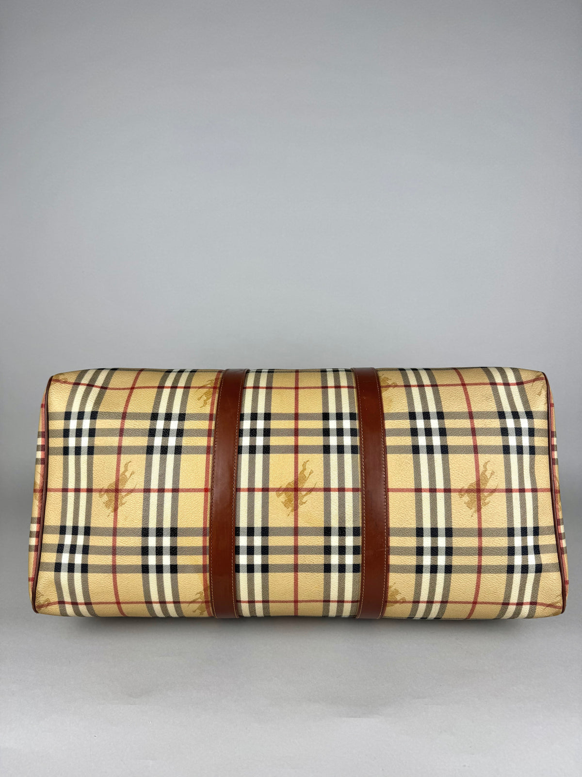 Burberry Brown Leather And Haymarket Check Coated Canvas Travel Duffel