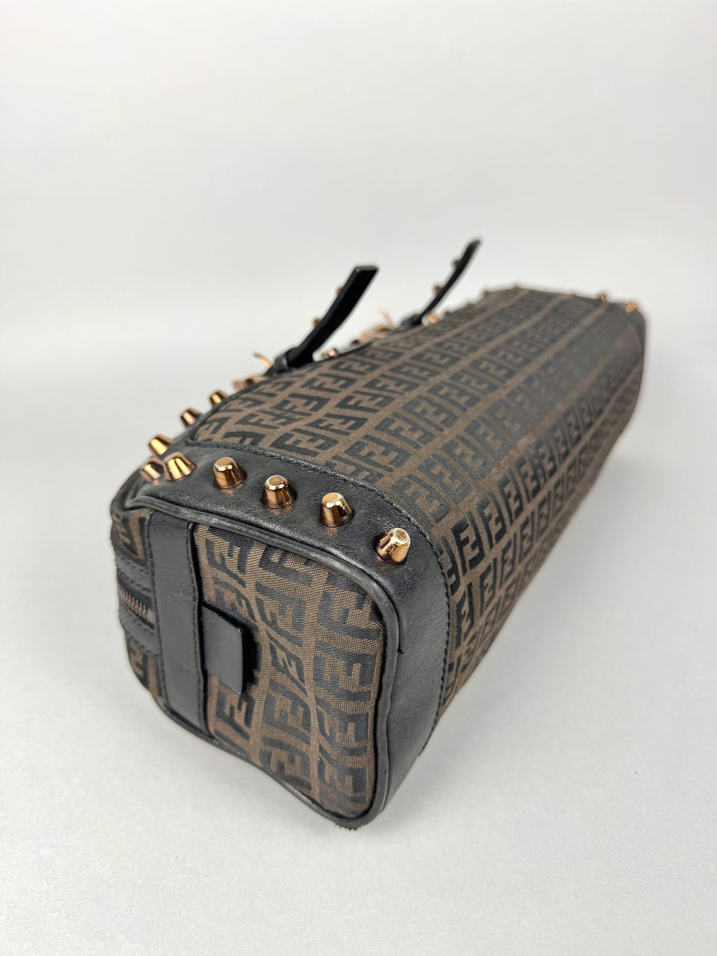 Fendi Monogram Zucchino Studded Bowler Bag