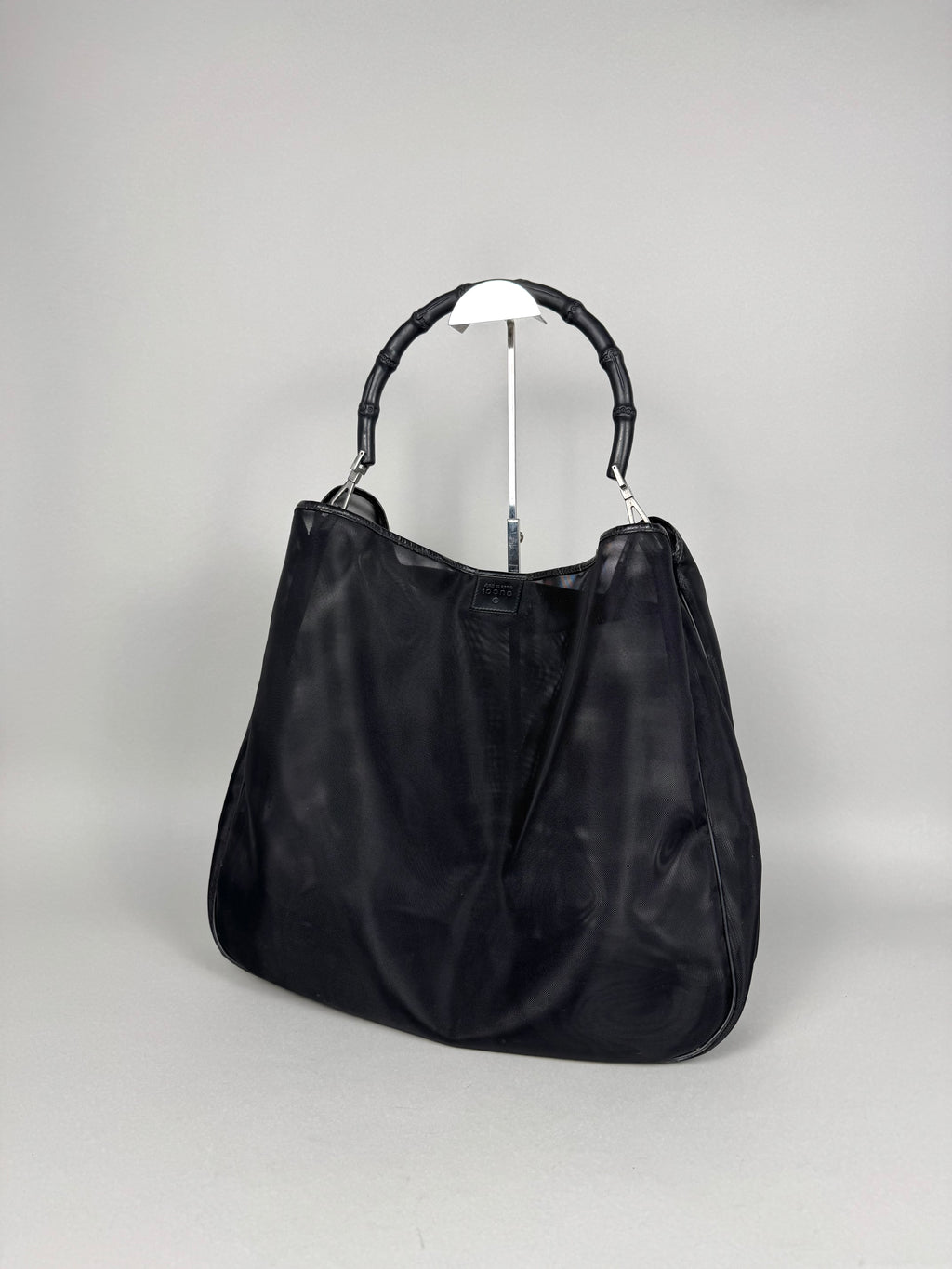Gucci Mesh Bamboo Tote Bag in Black with Pouch