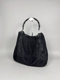 Gucci Mesh Bamboo Tote Bag in Black with Pouch