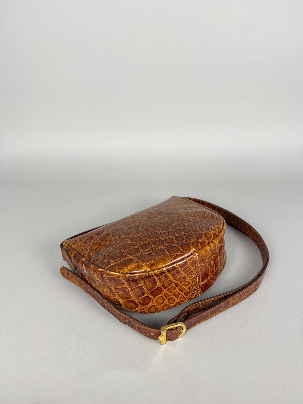Fendi Janus Medallion Crocodile Embossed Leather Crossbody