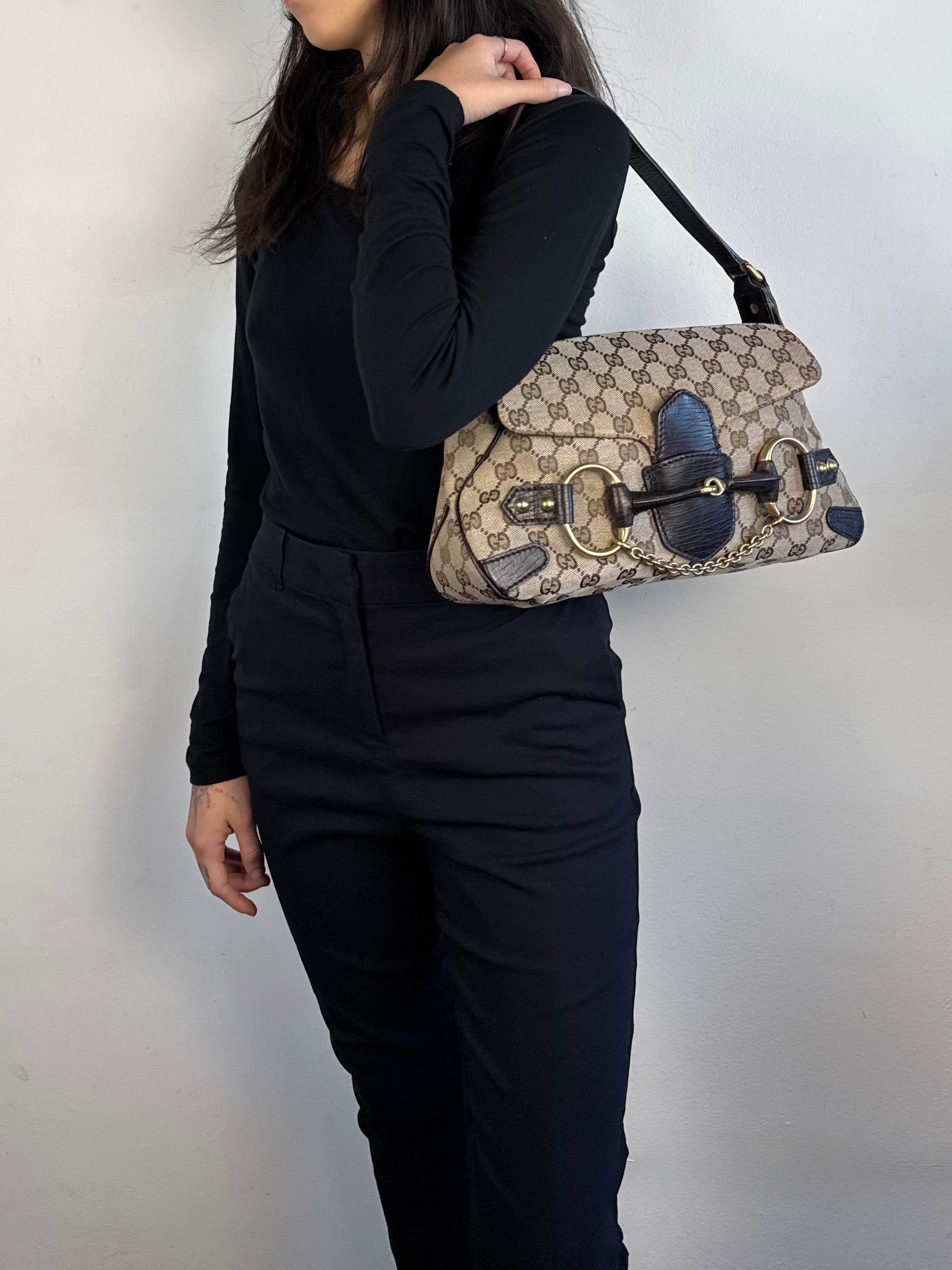 Gucci Monogram Horsebit Chain Flap Brown