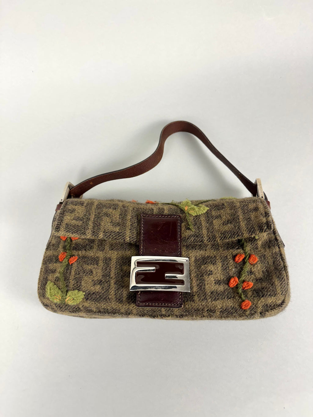 Fendi Vintage Cashmere Wool Embroidered Baguette