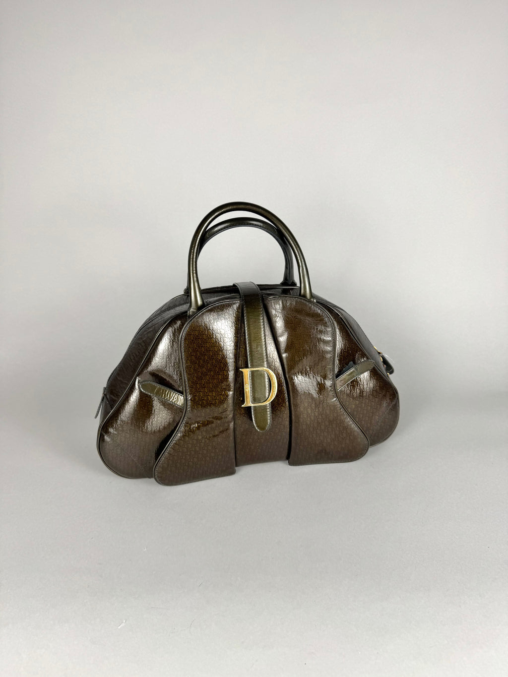 Christian Dior Monogram Double Saddle Patent Green