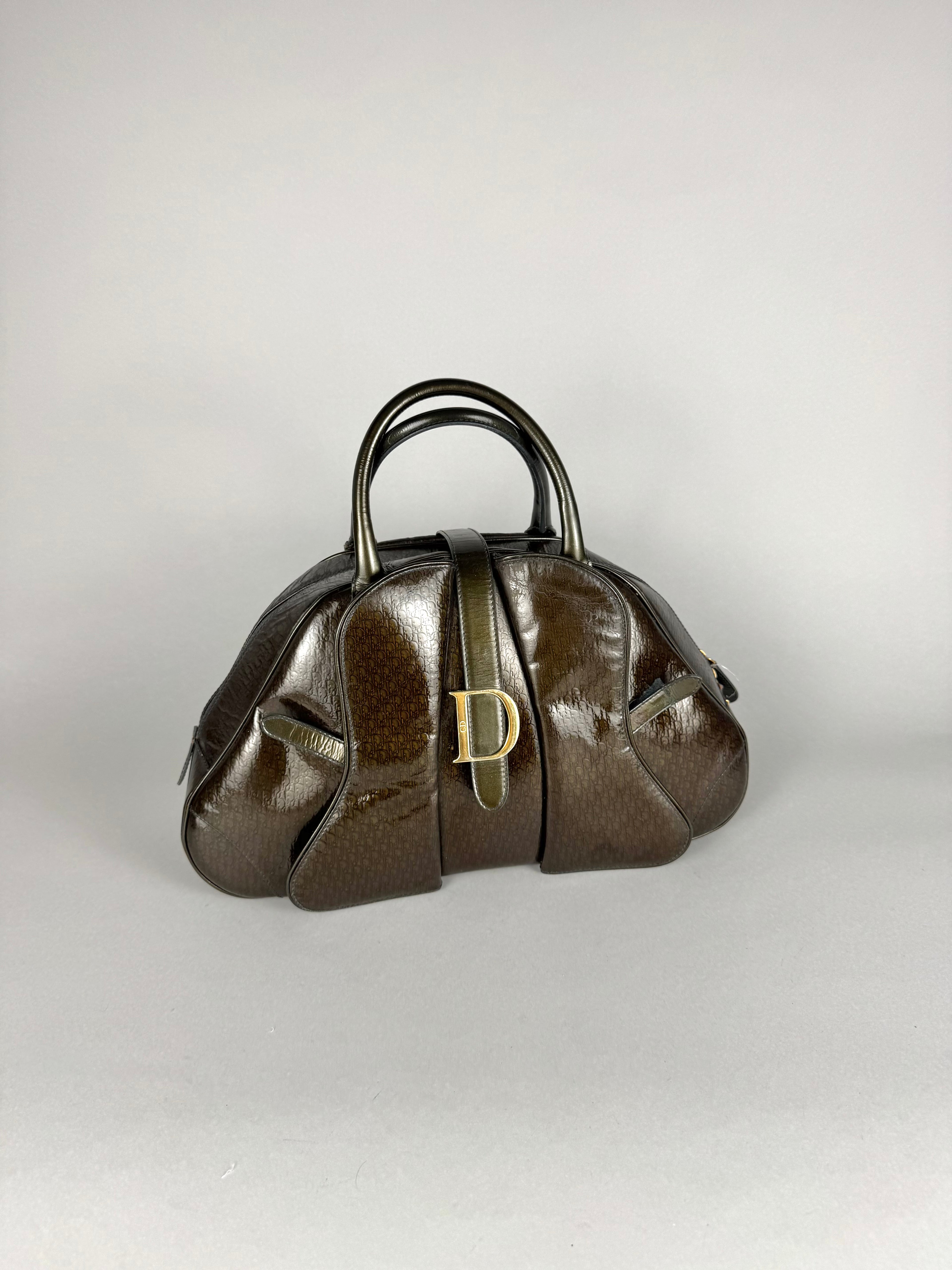 Christian Dior Monogram Double Saddle Patent Green
