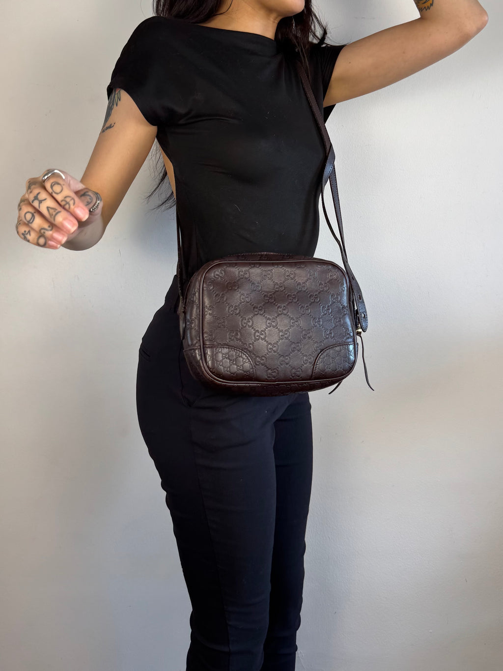Gucci Monogram Bree Disco Brown Leather Crossbody