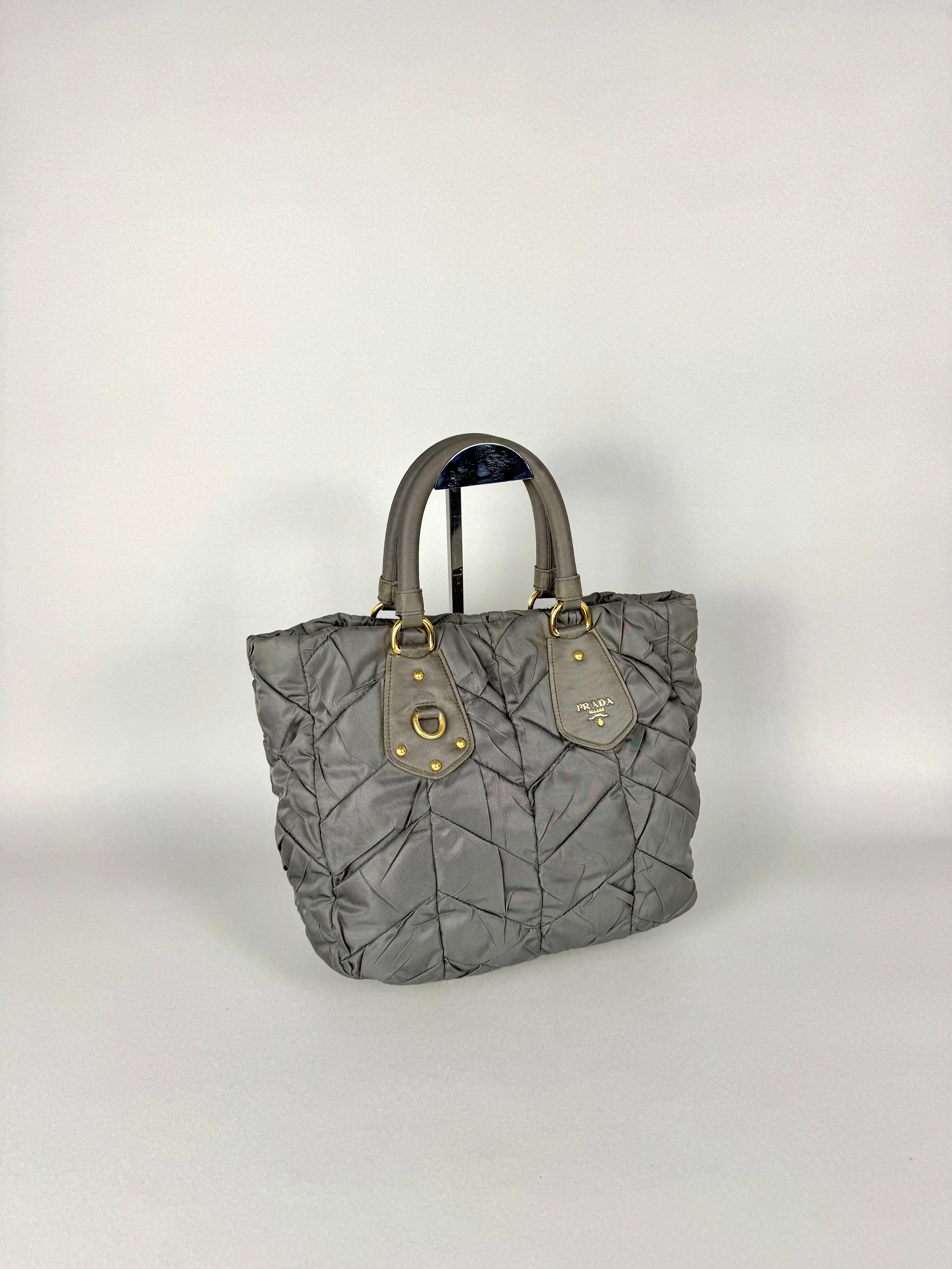 Prada Tessuto Chevron Nylon Tote Grey