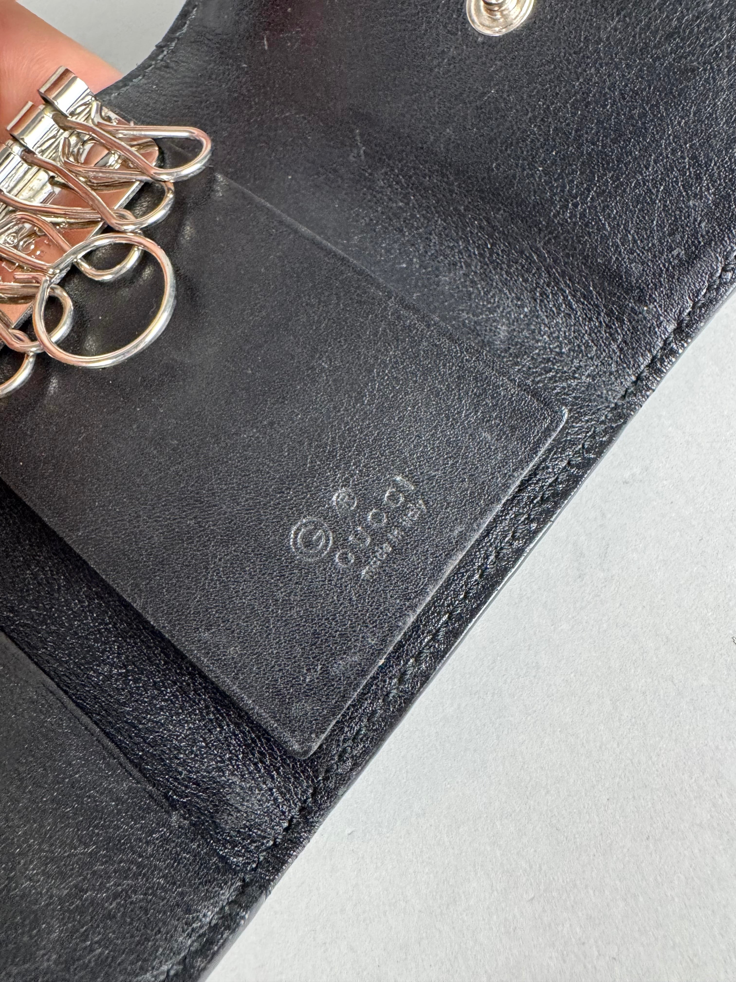 Gucci Embossed Monogram Black Leather Card/Key Holder