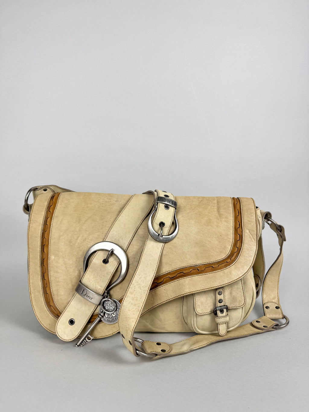 Christian Dior Gaucho Leather Off White Crossbody