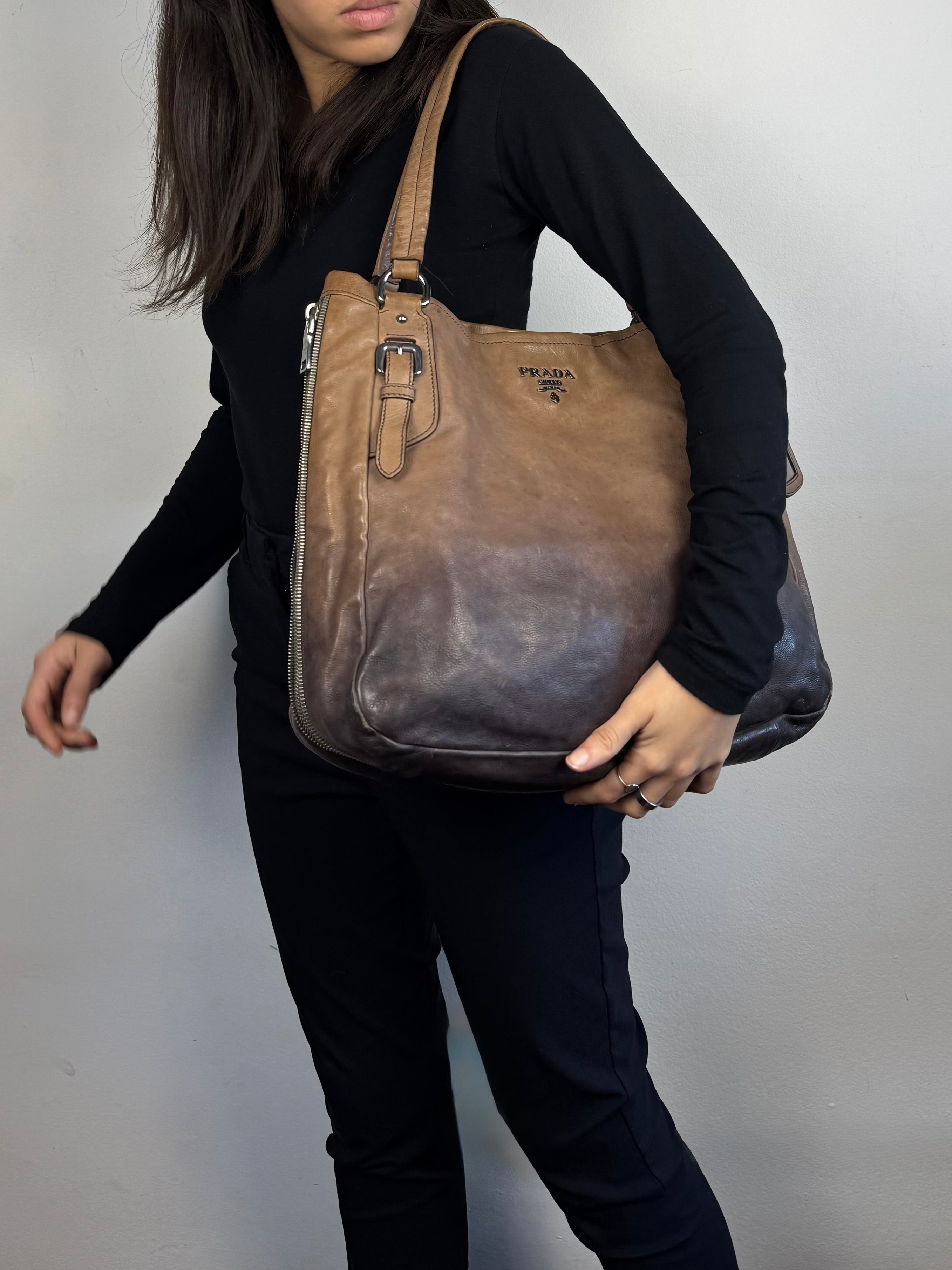 Prada Side Zip Ombre Calfskin Leather Tote