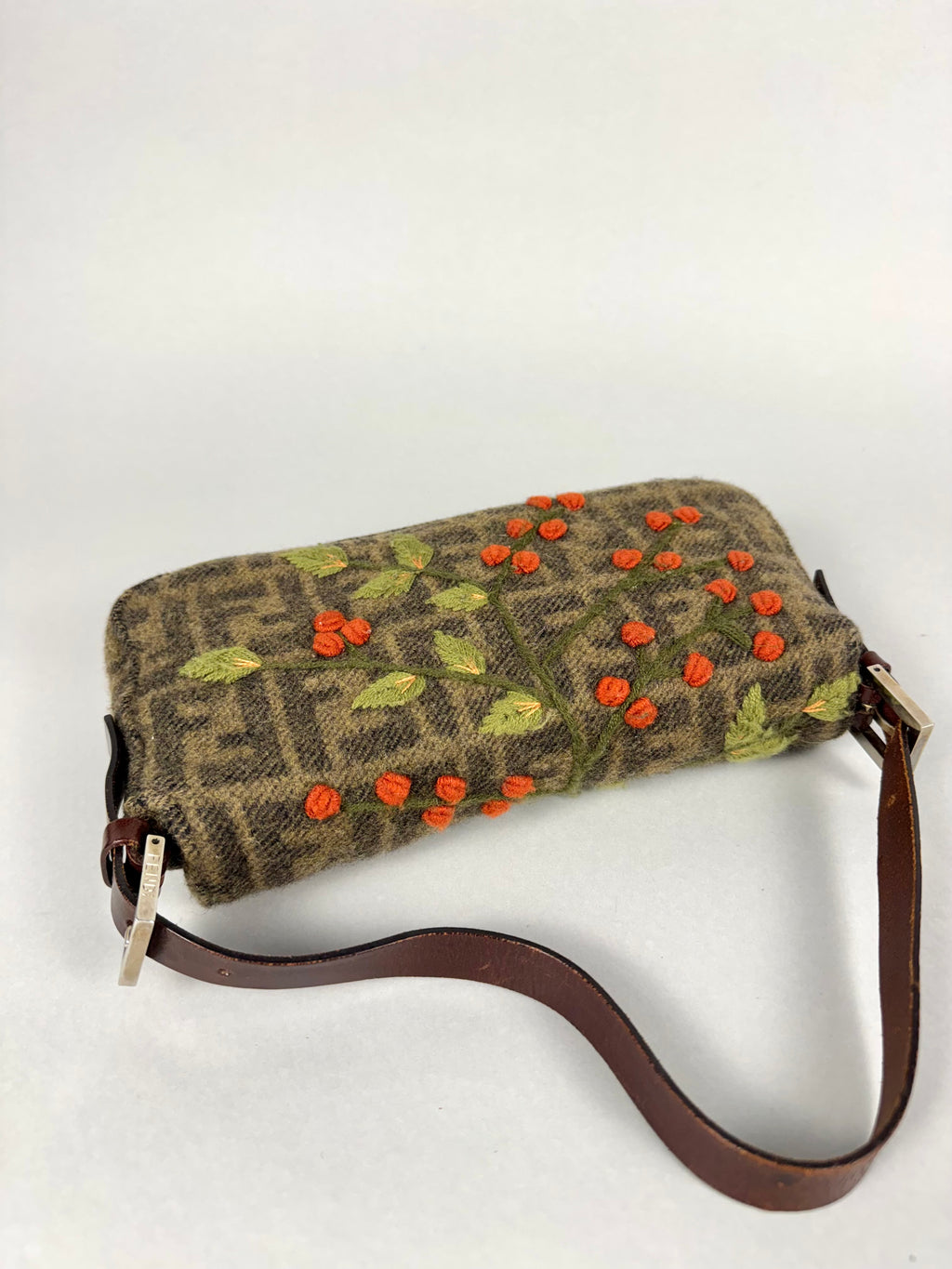 Fendi Vintage Cashmere Wool Embroidered Baguette