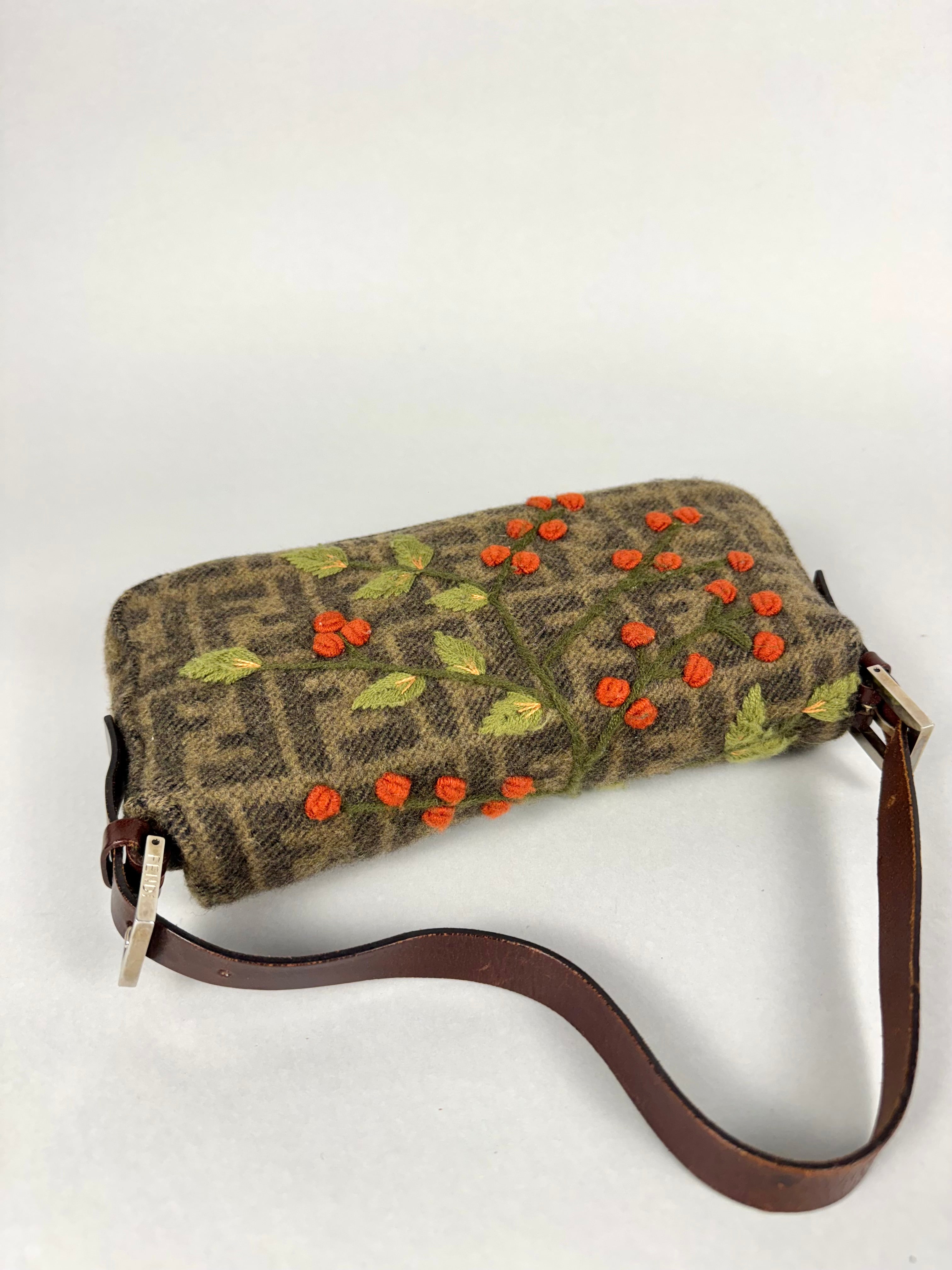 Fendi Vintage Cashmere Wool Embroidered Baguette