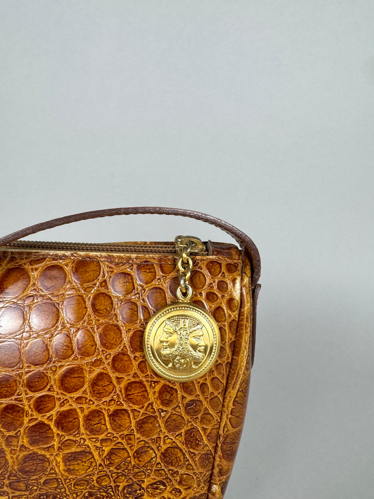 Fendi Janus Medallion Crocodile Embossed Leather Crossbody