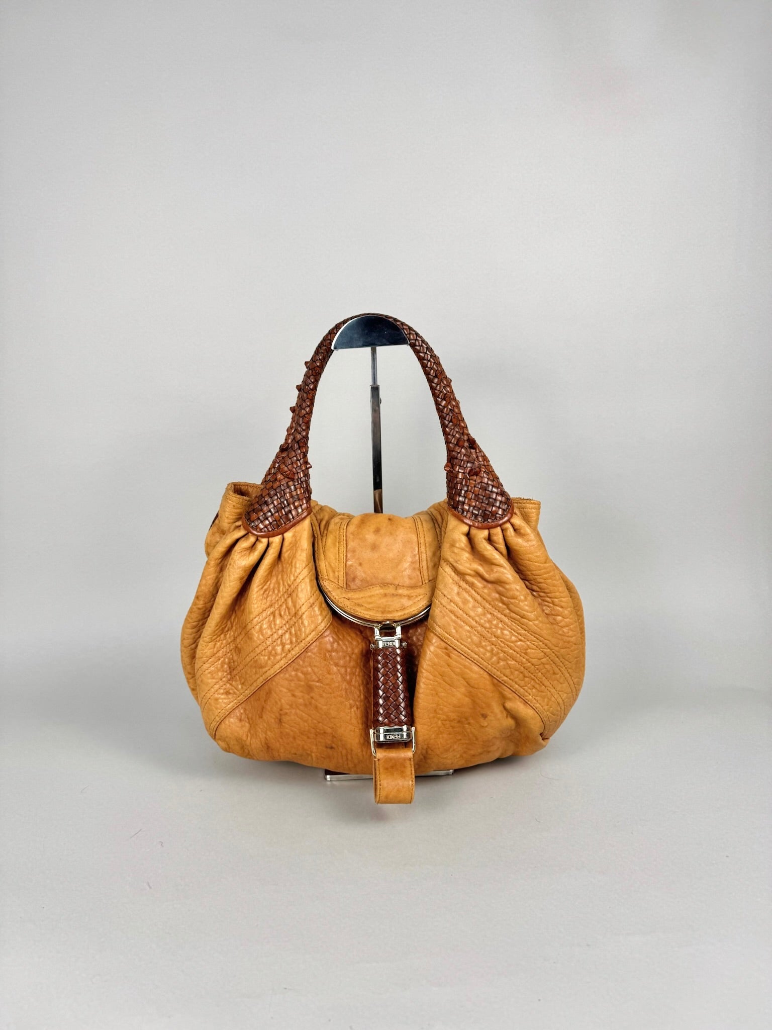 Fendi Spy Intreciatto Caramel Leather Bag