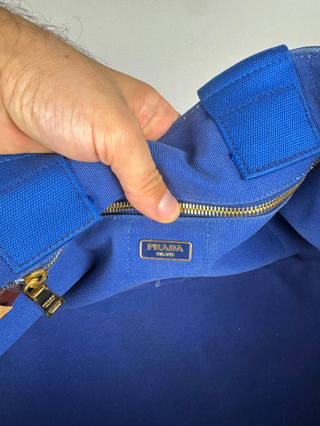 Prada Blue Printed Canapa Canvas Tote