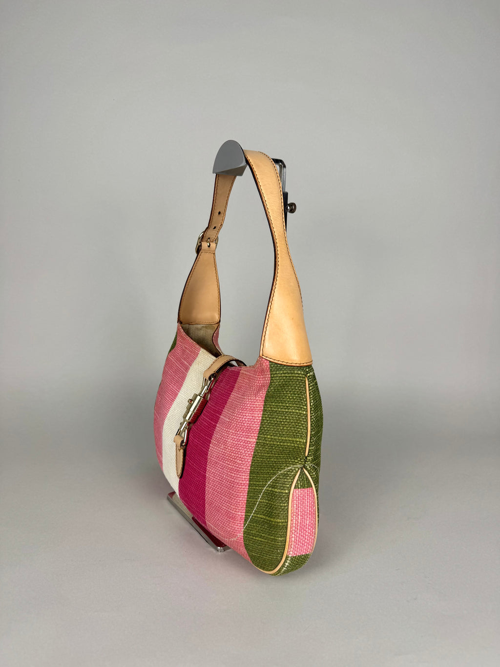 Gucci Jackie O 1961 Raffia and Leather Striped Shoulder