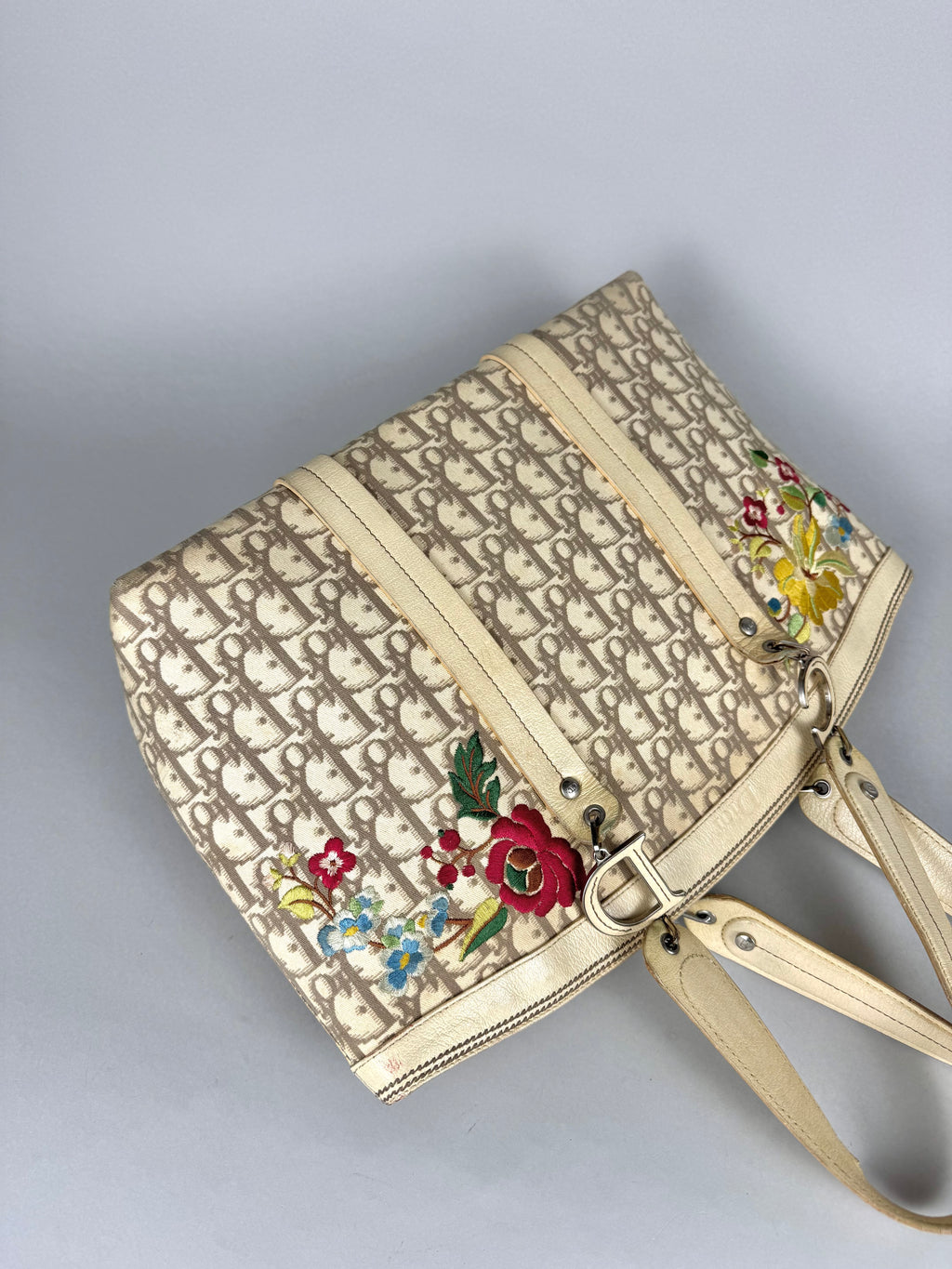 Christian Dior Beige Diorissimo Embroidered Flowers Tote