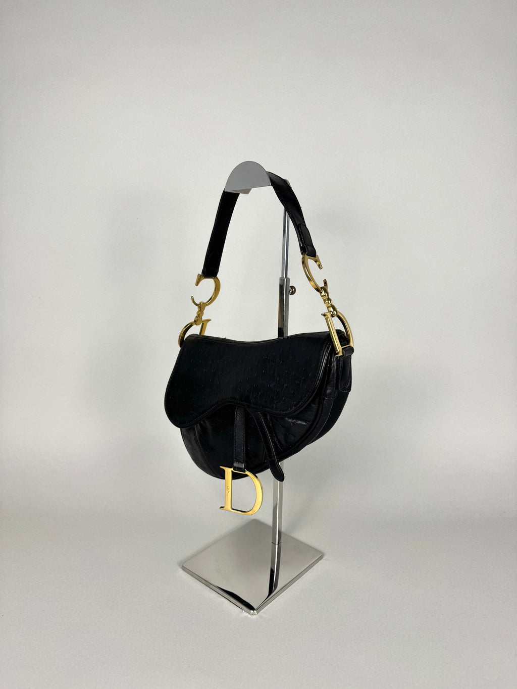 Christian Dior Saddle Ostrich Leather Black