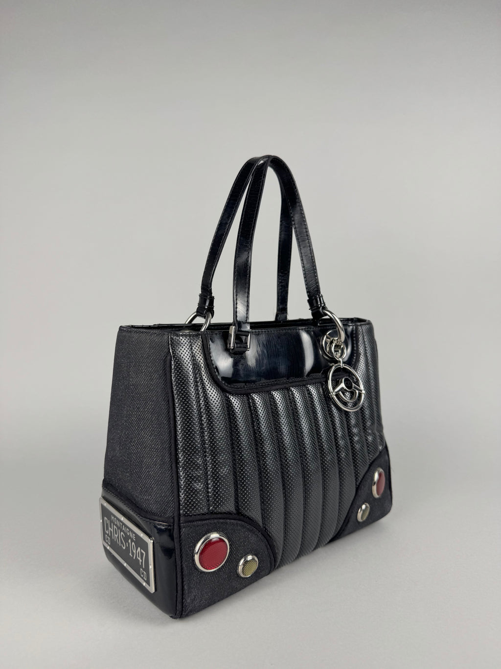 Christian Dior Cadillac Montaigne Denim and Leather Black Tote