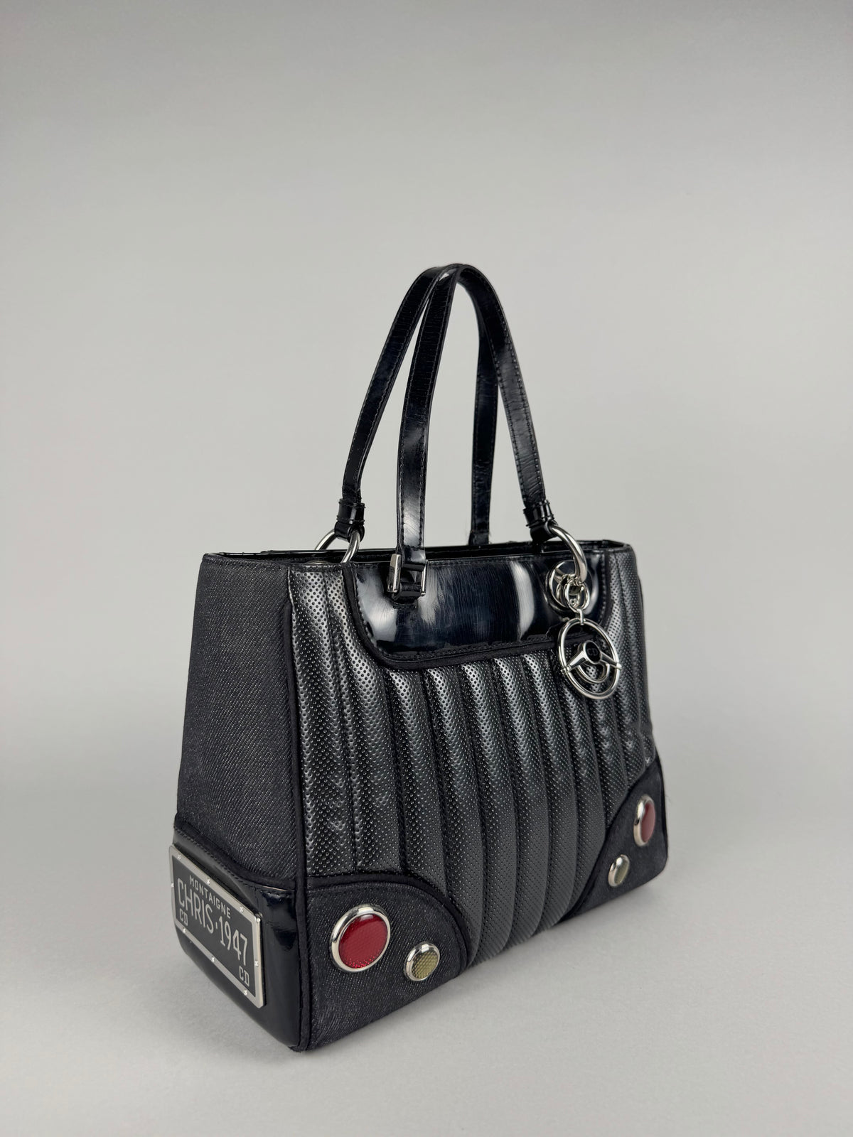 Christian Dior Cadillac Montaigne Denim and Leather Black Tote