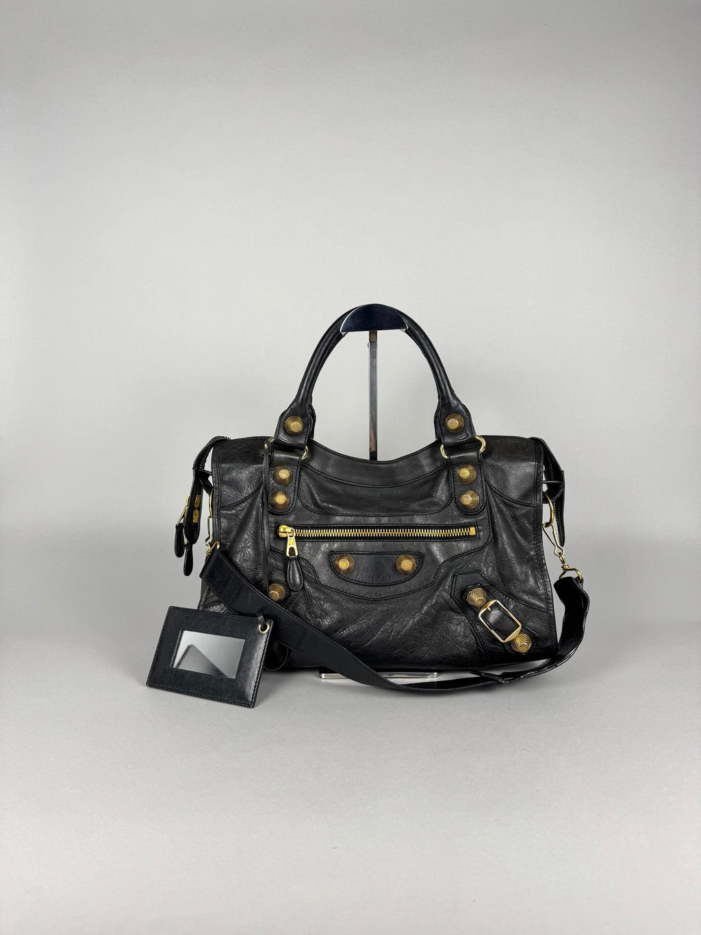 Balenciaga Agneau 21 Gold Hardware City Black Leather