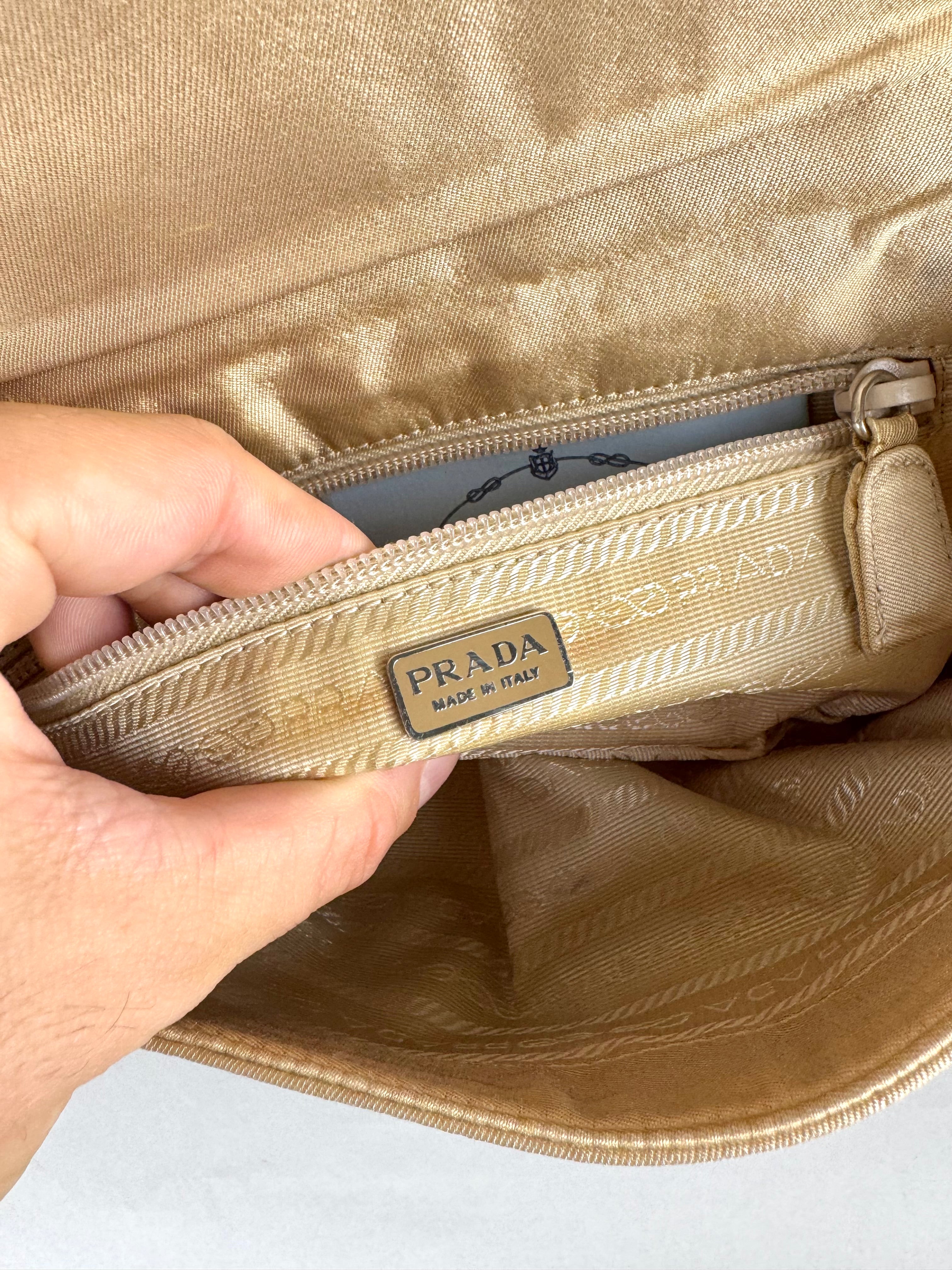 Prada Satin 2way Pochette Beige