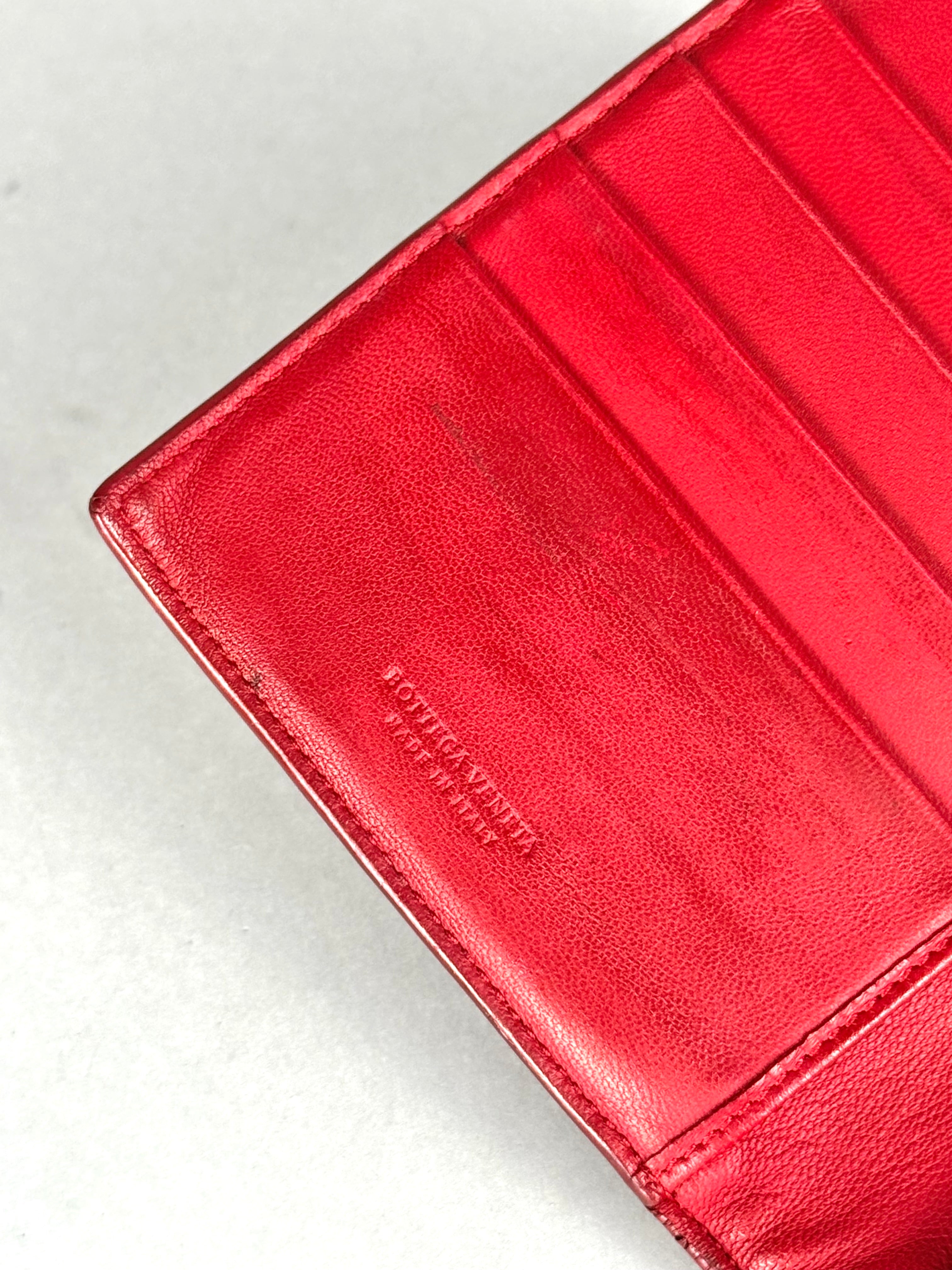 Bottega Veneta Intrecciato Red Leather Wallet