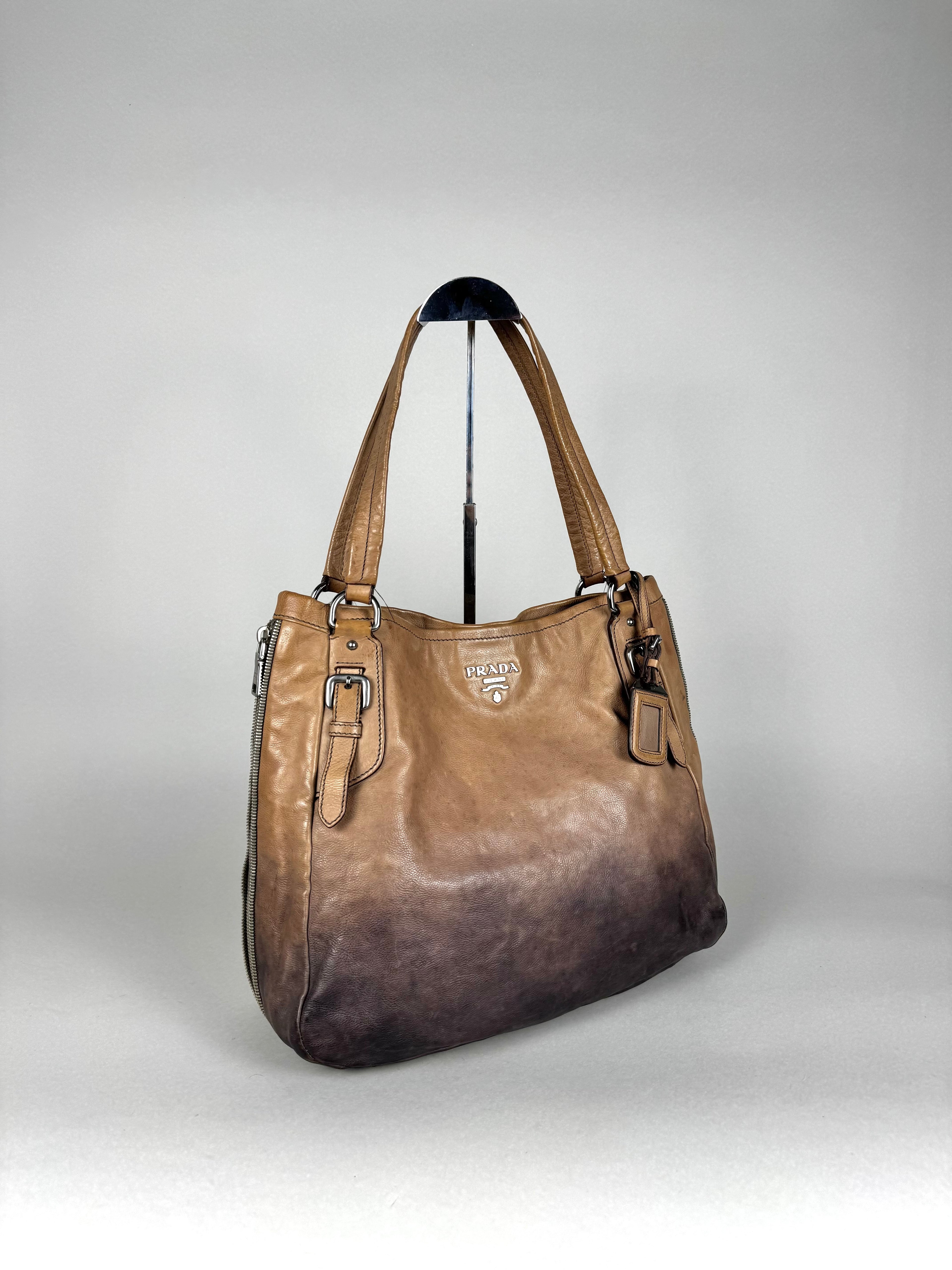 Prada Side Zip Ombre Calfskin Leather Tote