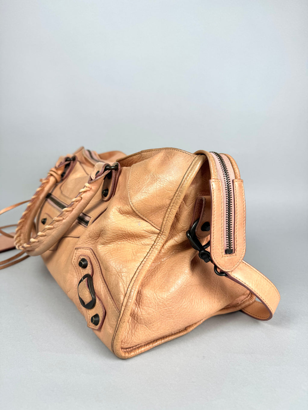 Balenciaga Cumin Lambskin Leather Motorcycle Part-Time Bag