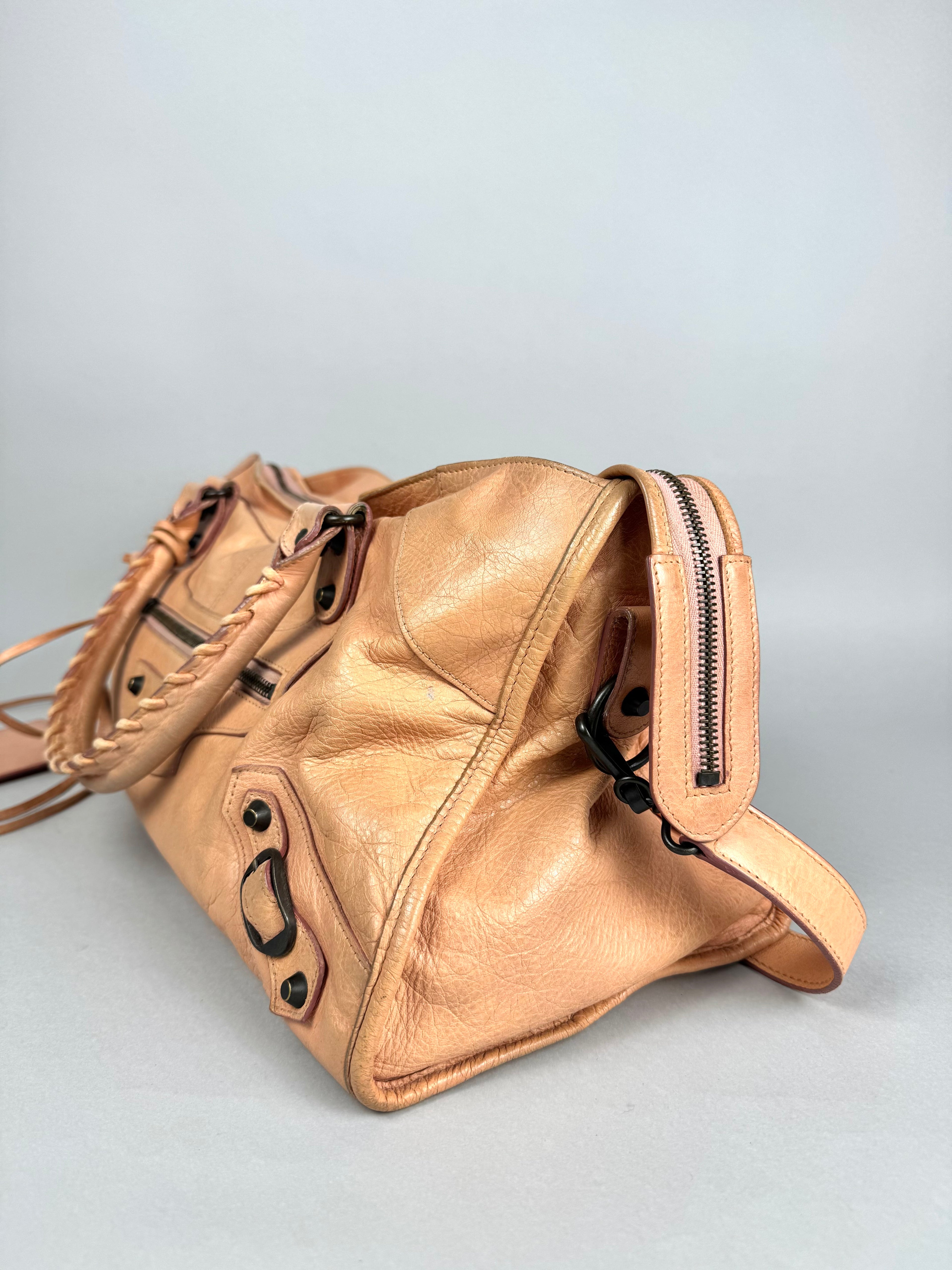 Balenciaga Cumin Lambskin Leather Motorcycle Part-Time Bag