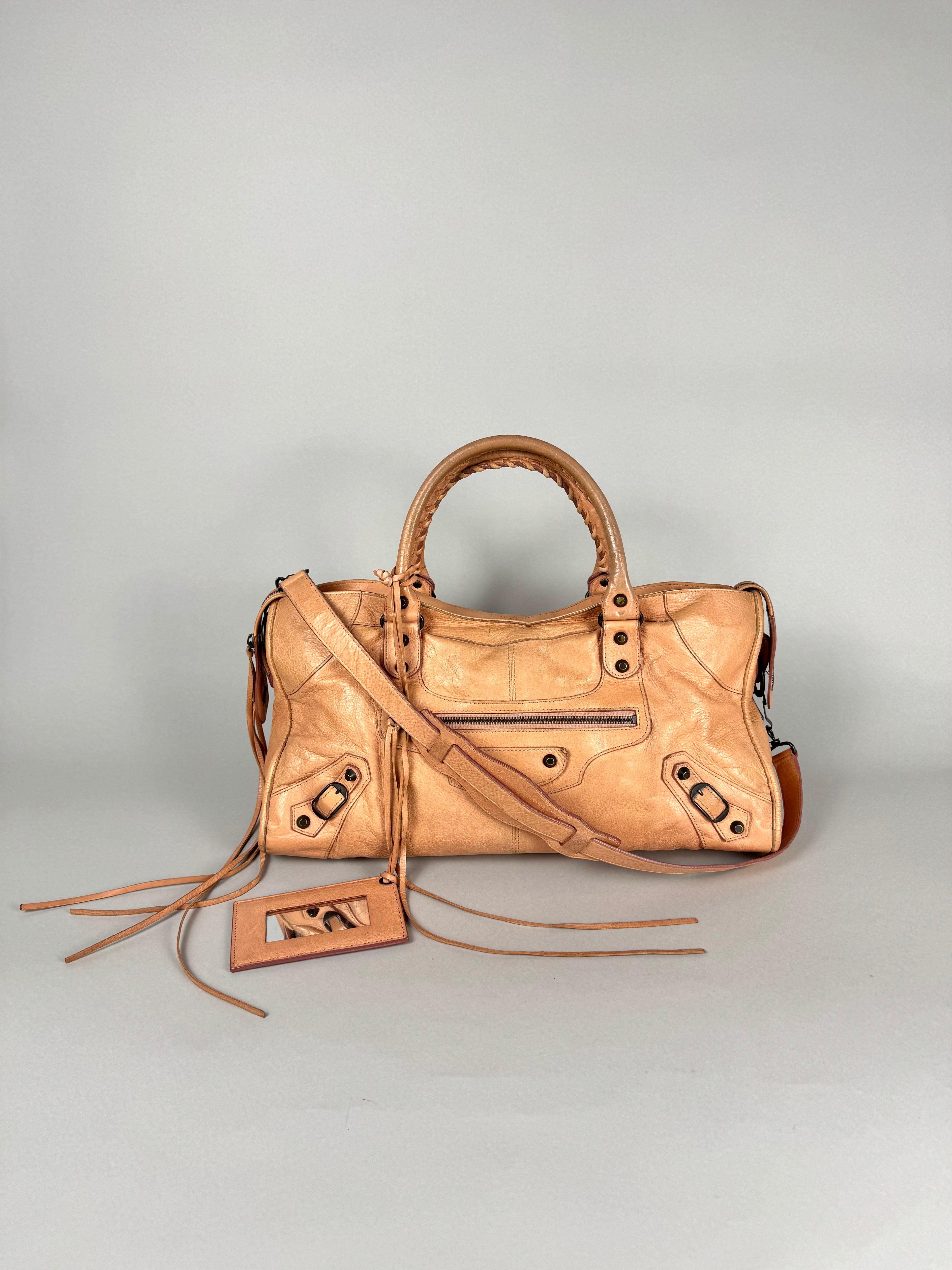 Balenciaga Cumin Lambskin Leather Motorcycle Part-Time Bag
