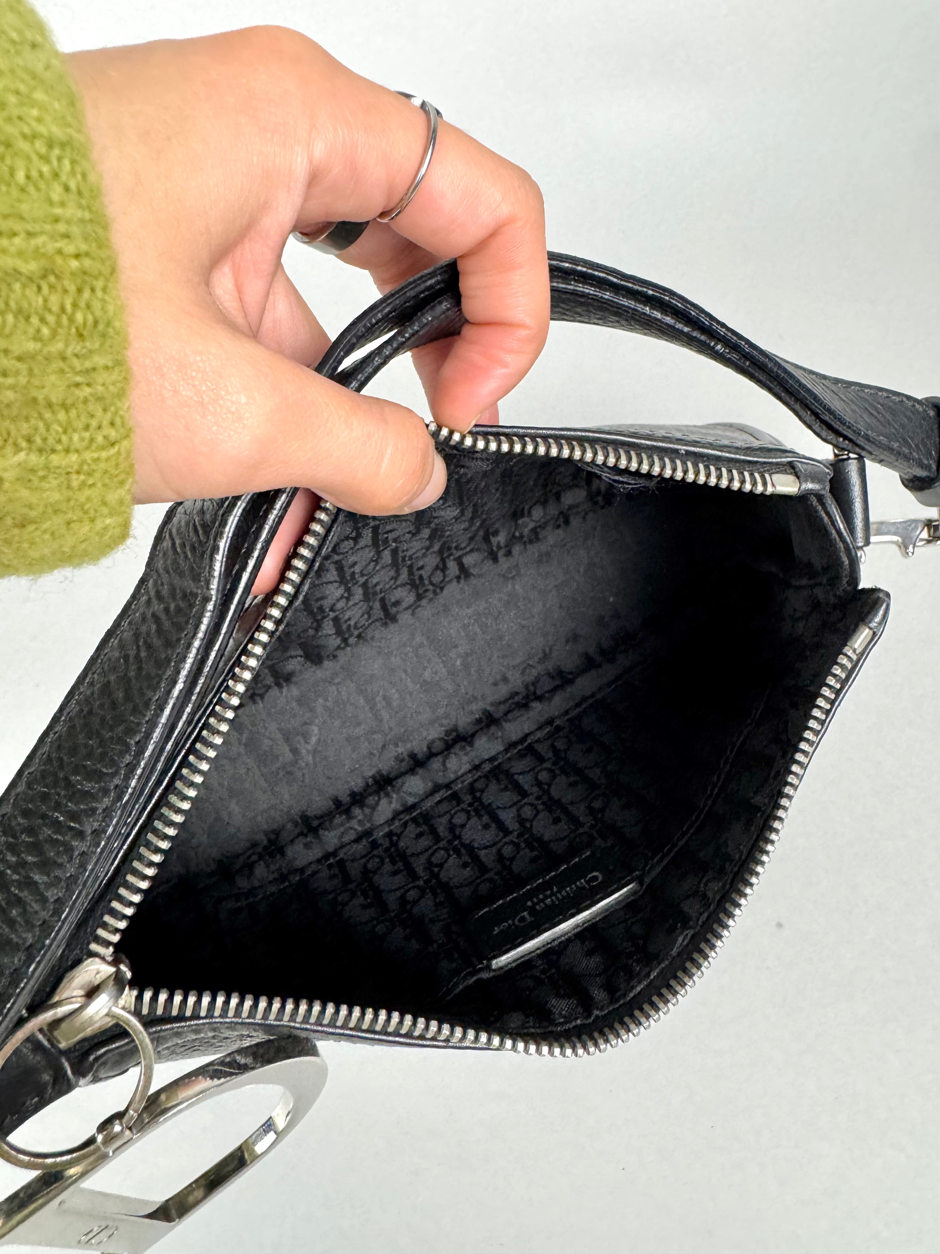 Christian Dior D Charms Black Leather Pochette
