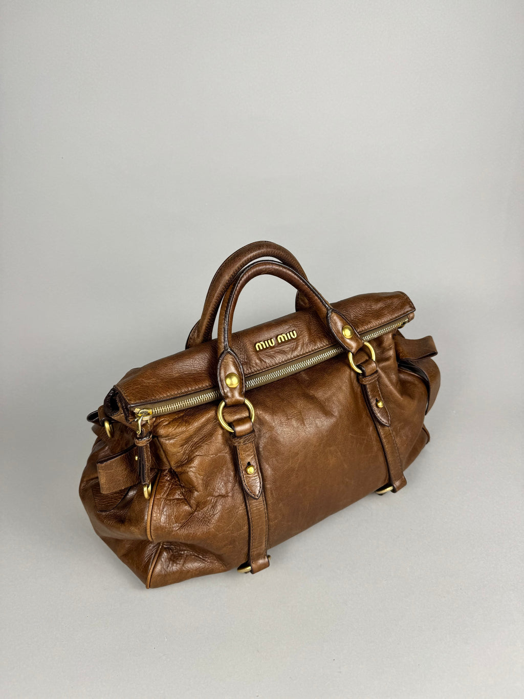Miu Miu Lux Bow Vitello Leather Brown Tote