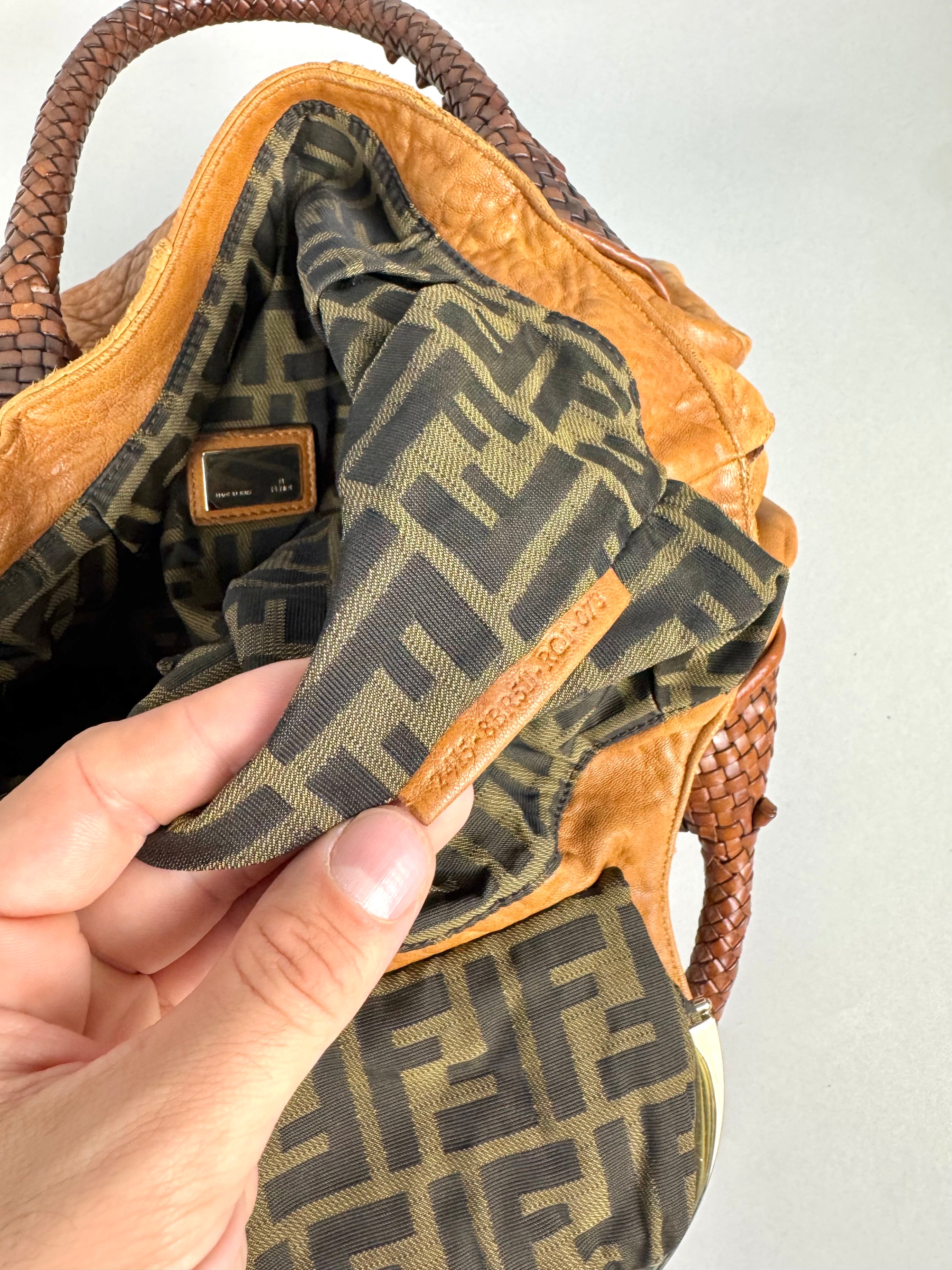 Fendi Spy Intreciatto Caramel Leather Bag