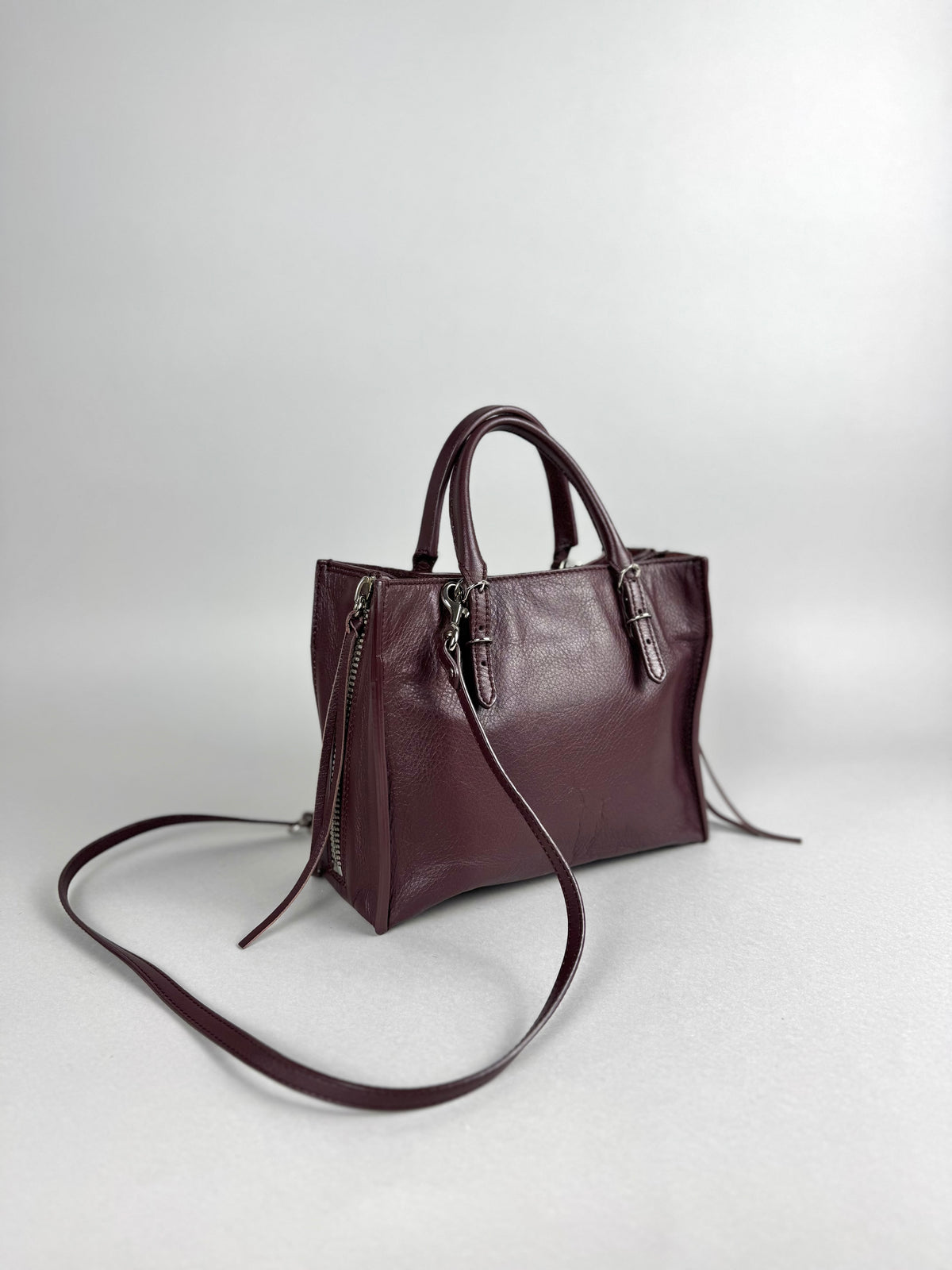 Balenciaga Burgundy Leather Papier A4 Zip Around Tote