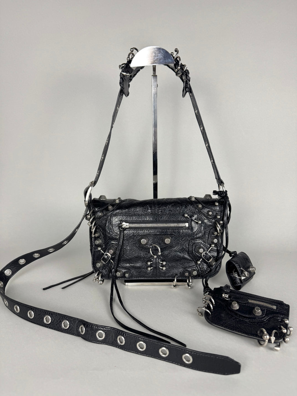 Balenciaga Agneau Arena XS Piercing Le Cagole Flap Bag Leather Black