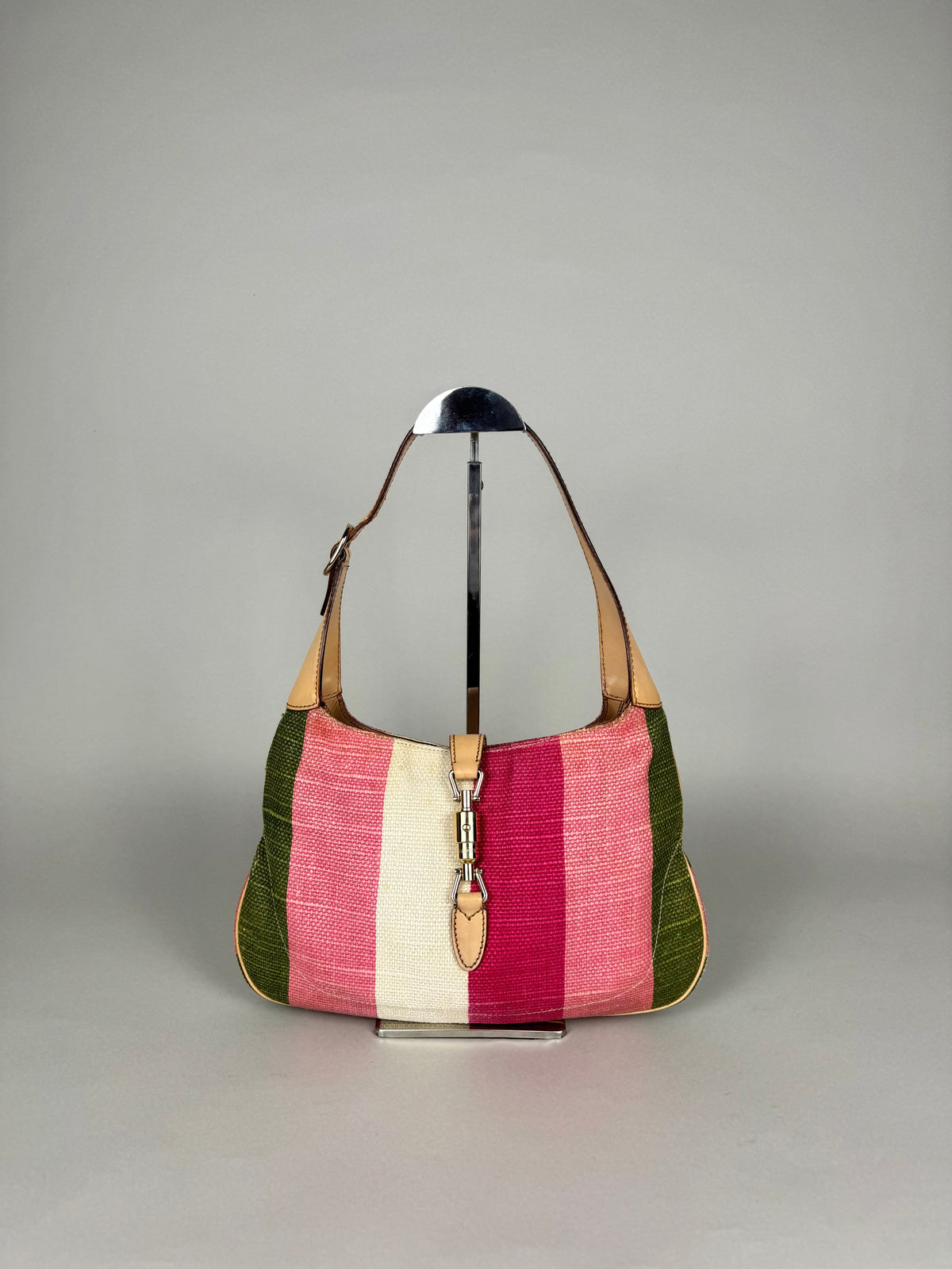 Gucci Jackie O 1961 Raffia and Leather Striped Shoulder