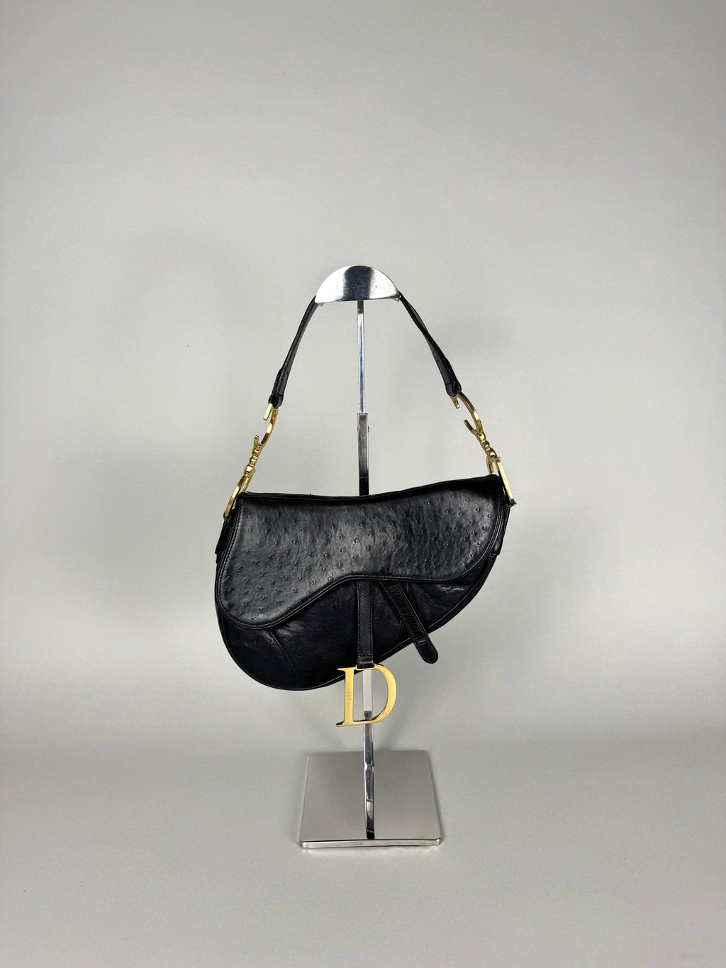 Christian Dior Saddle Ostrich Leather Black